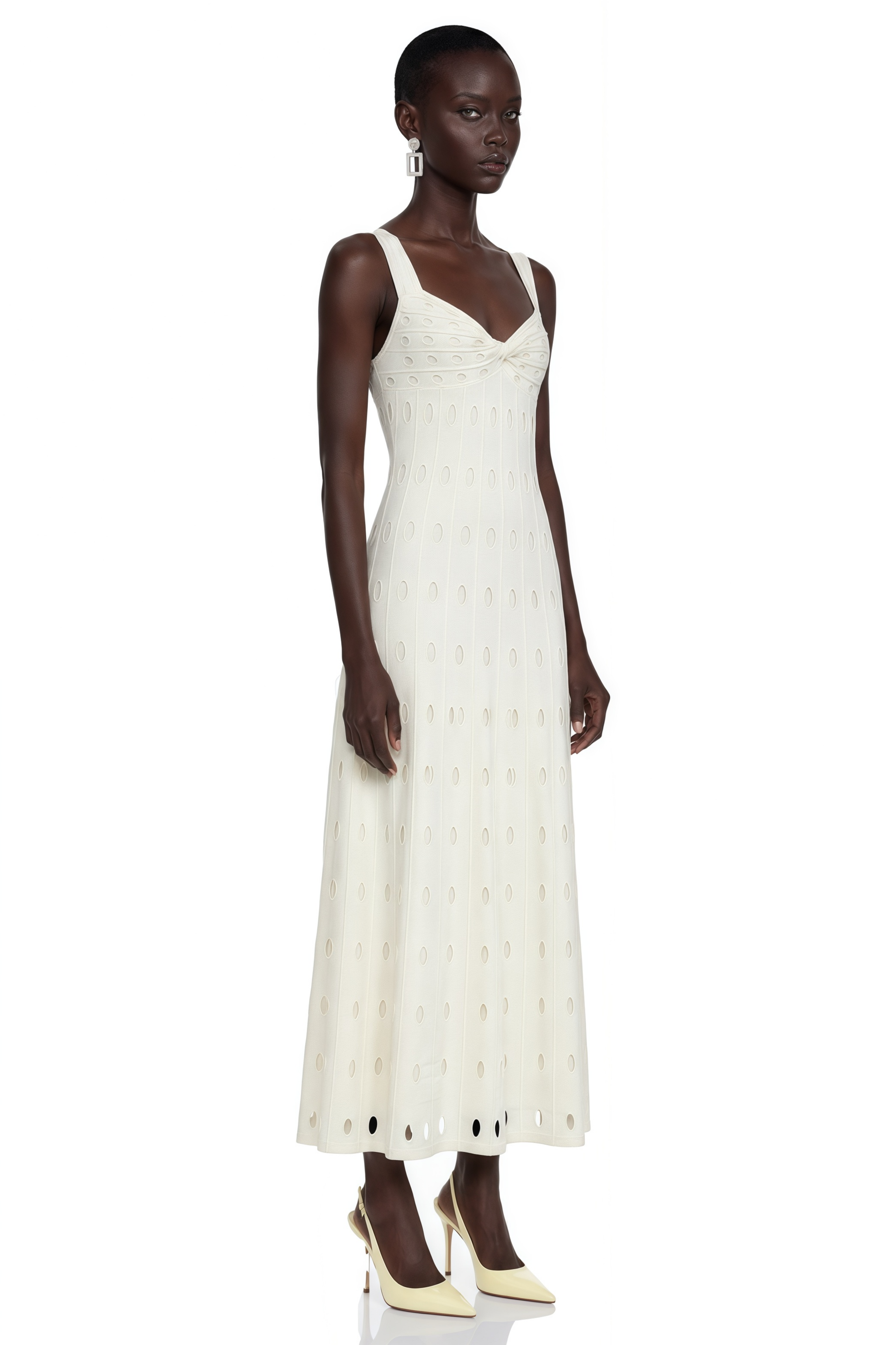 Shirley White Cut-Out Maxi Dress with Twist Front