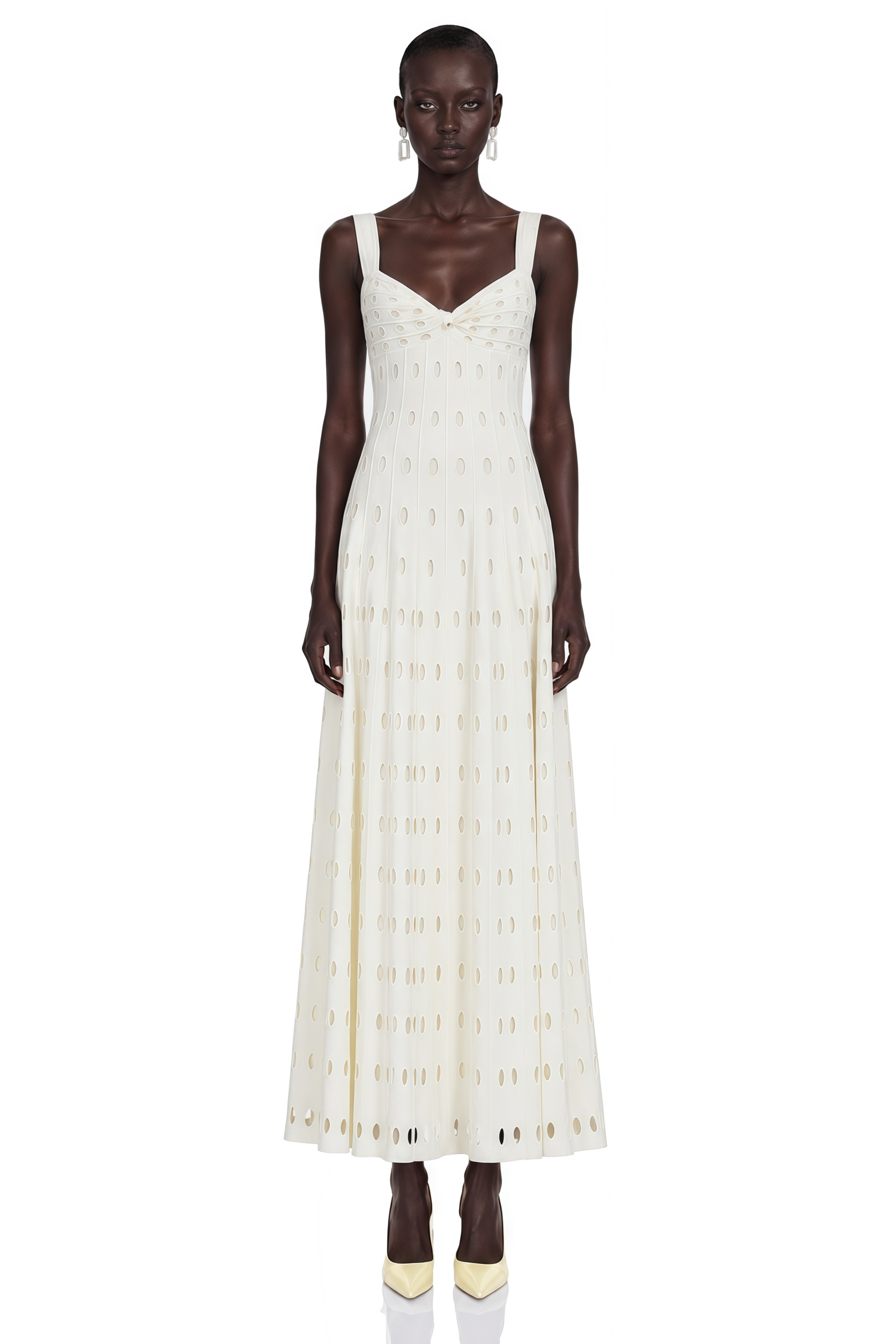 Shirley White Cut-Out Maxi Dress with Twist Front
