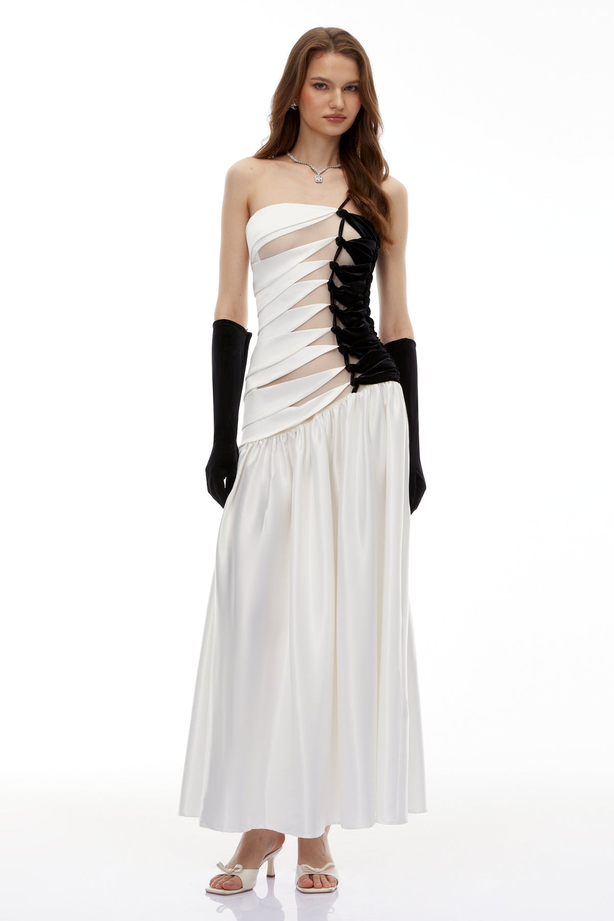 Sibylla White Twist Front Pleated Maxi Dress