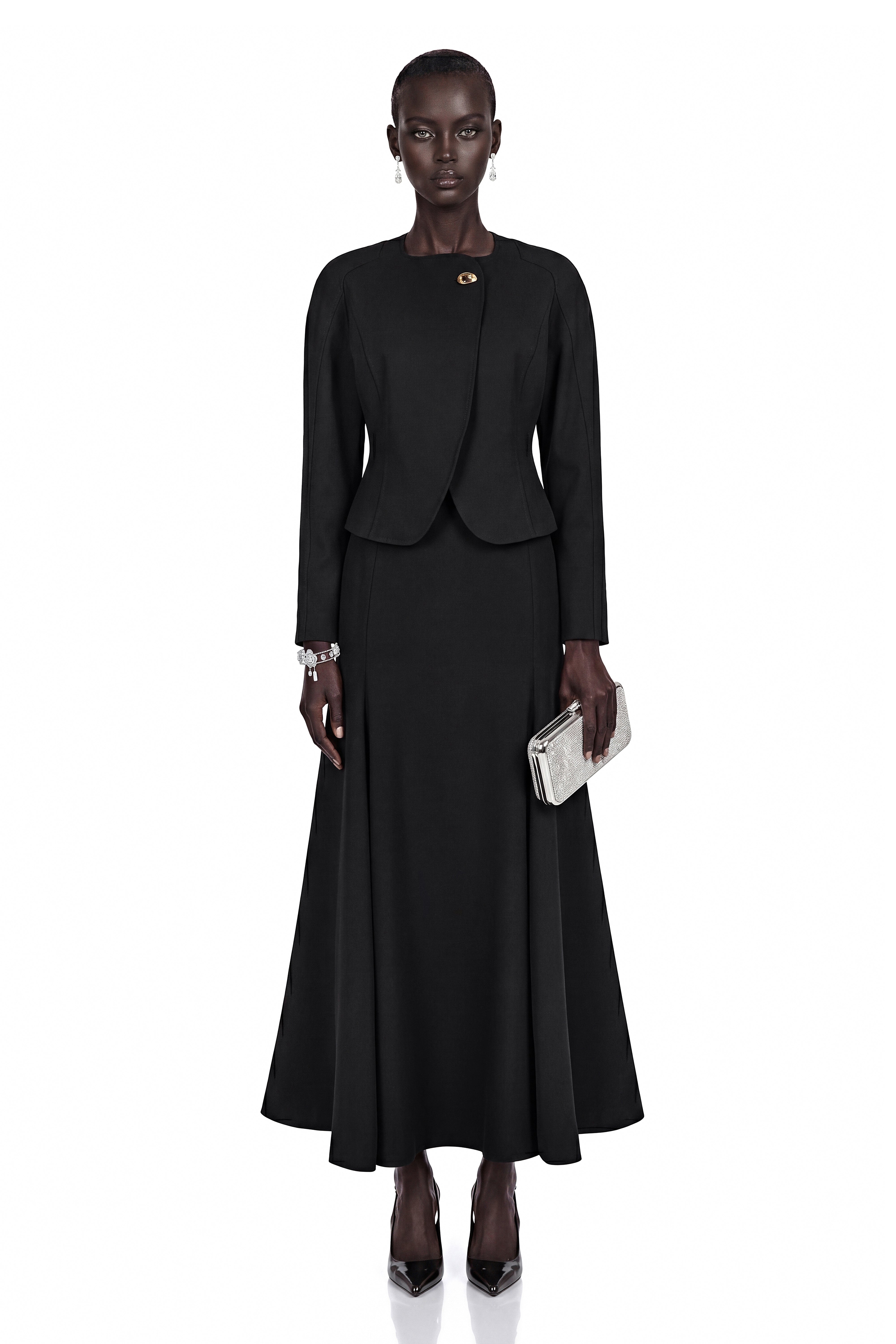 Siddiqa Black Curved Hem Top & Skirt Set