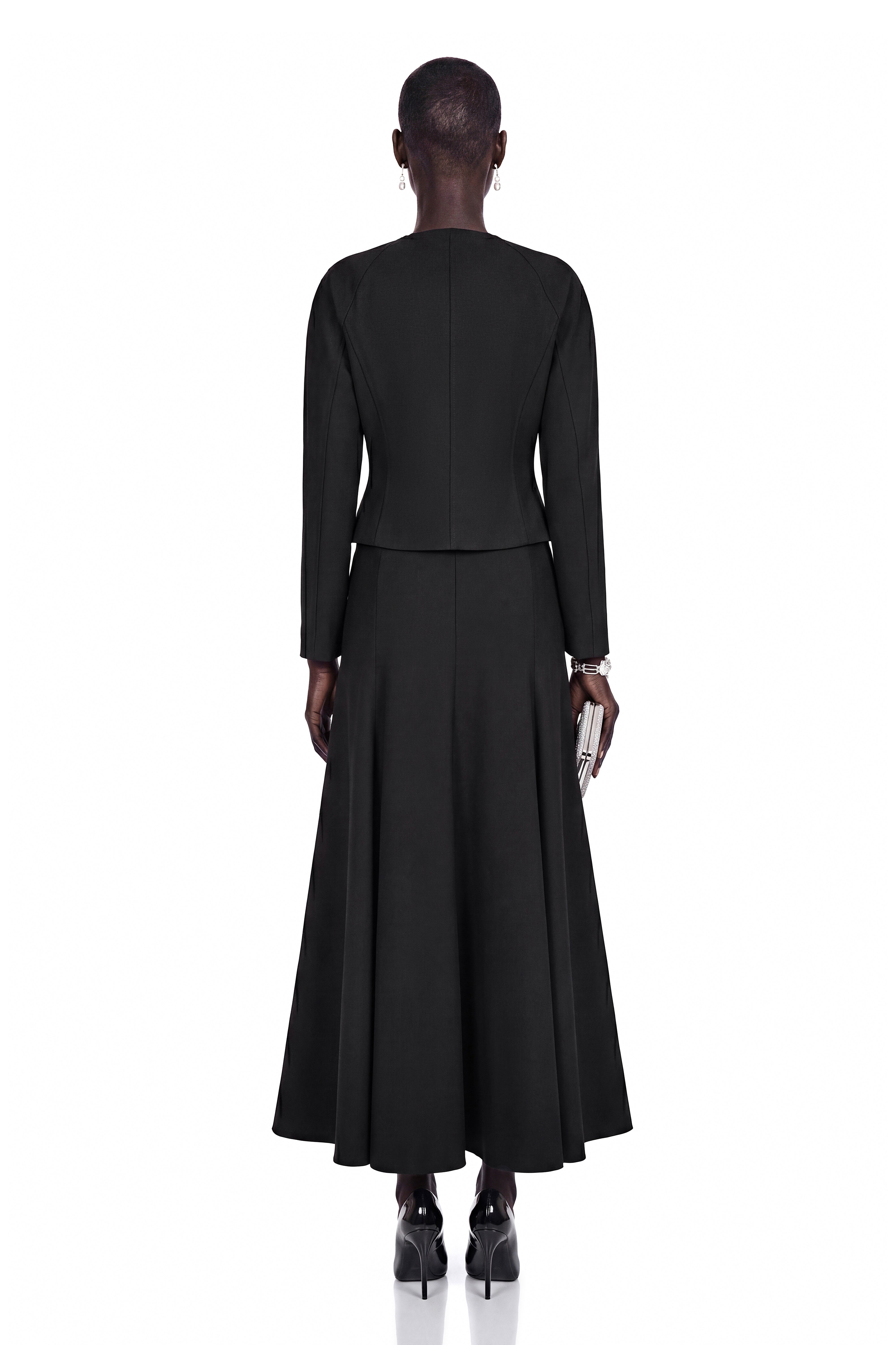 Siddiqa Black Curved Hem Top & Skirt Set