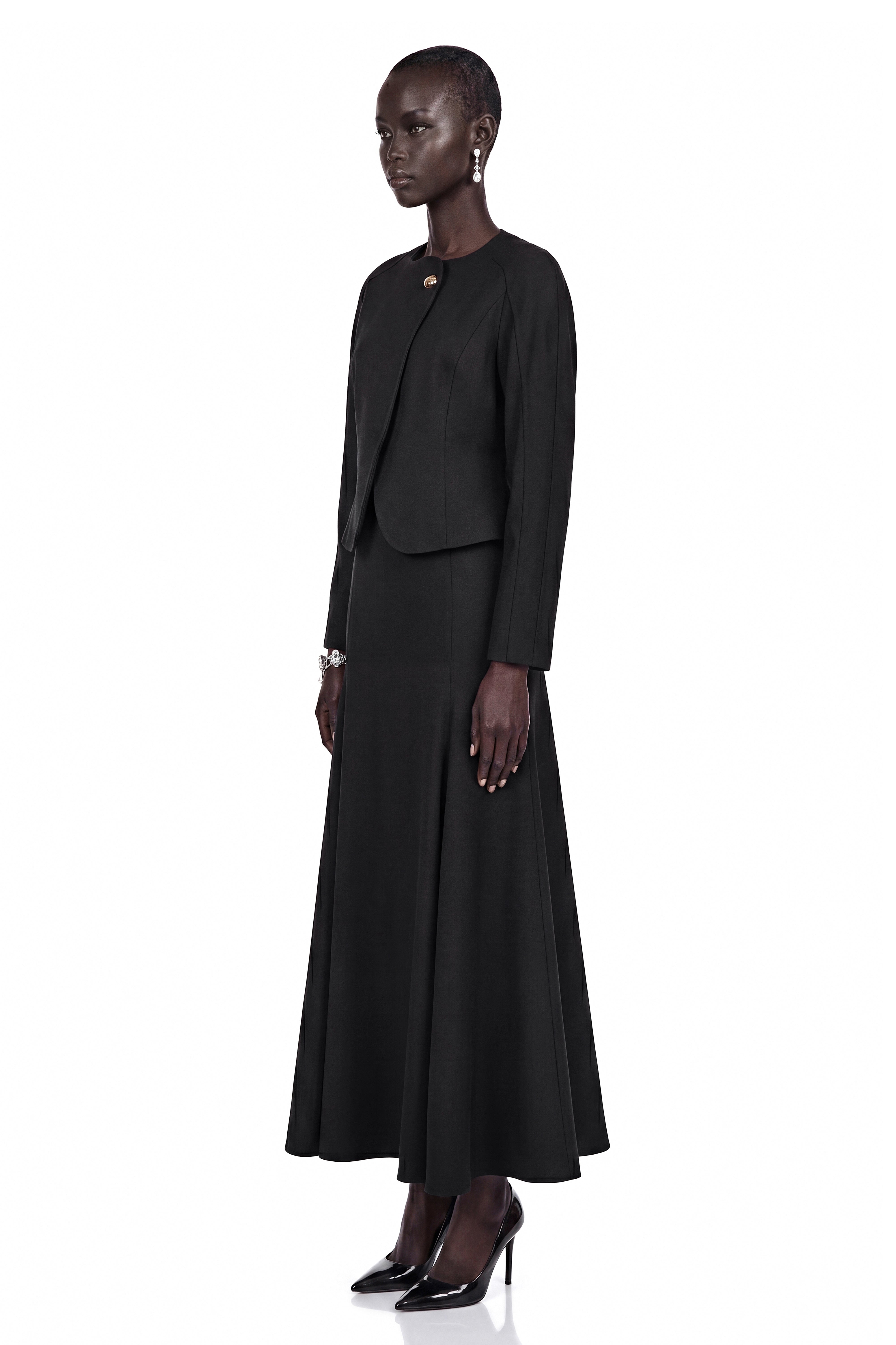 Siddiqa Black Curved Hem Top & Skirt Set
