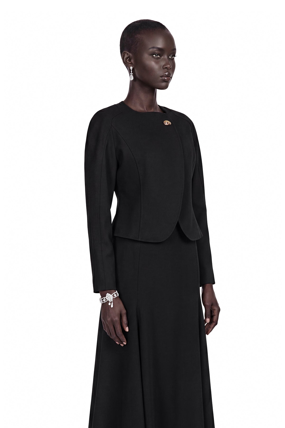 Siddiqa Black Curved Hem Top & Skirt Set