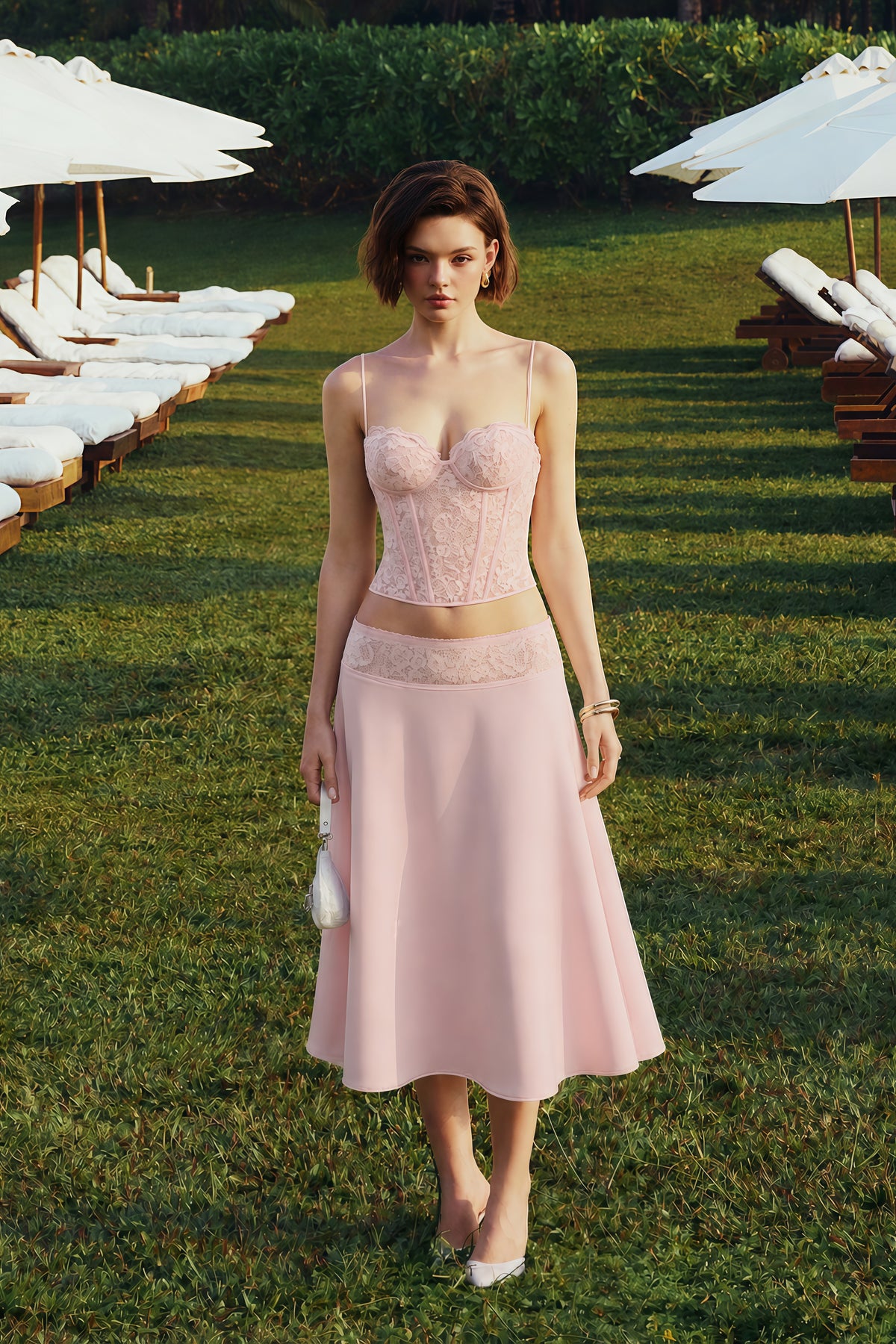 sieglinde pink sweetheart lace top & skirt set