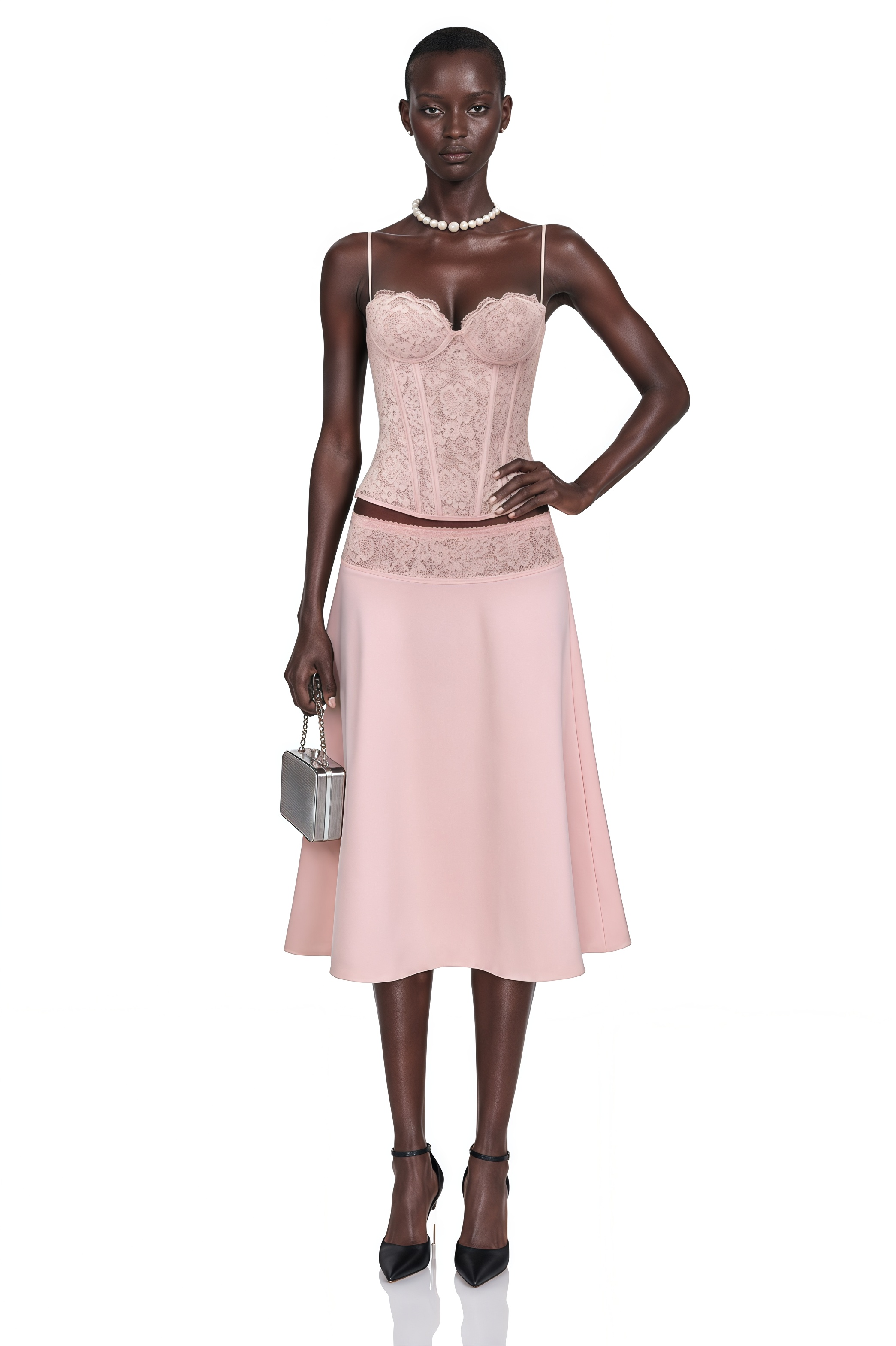 Sieglinde Pink Sweetheart Lace Top & Skirt Set