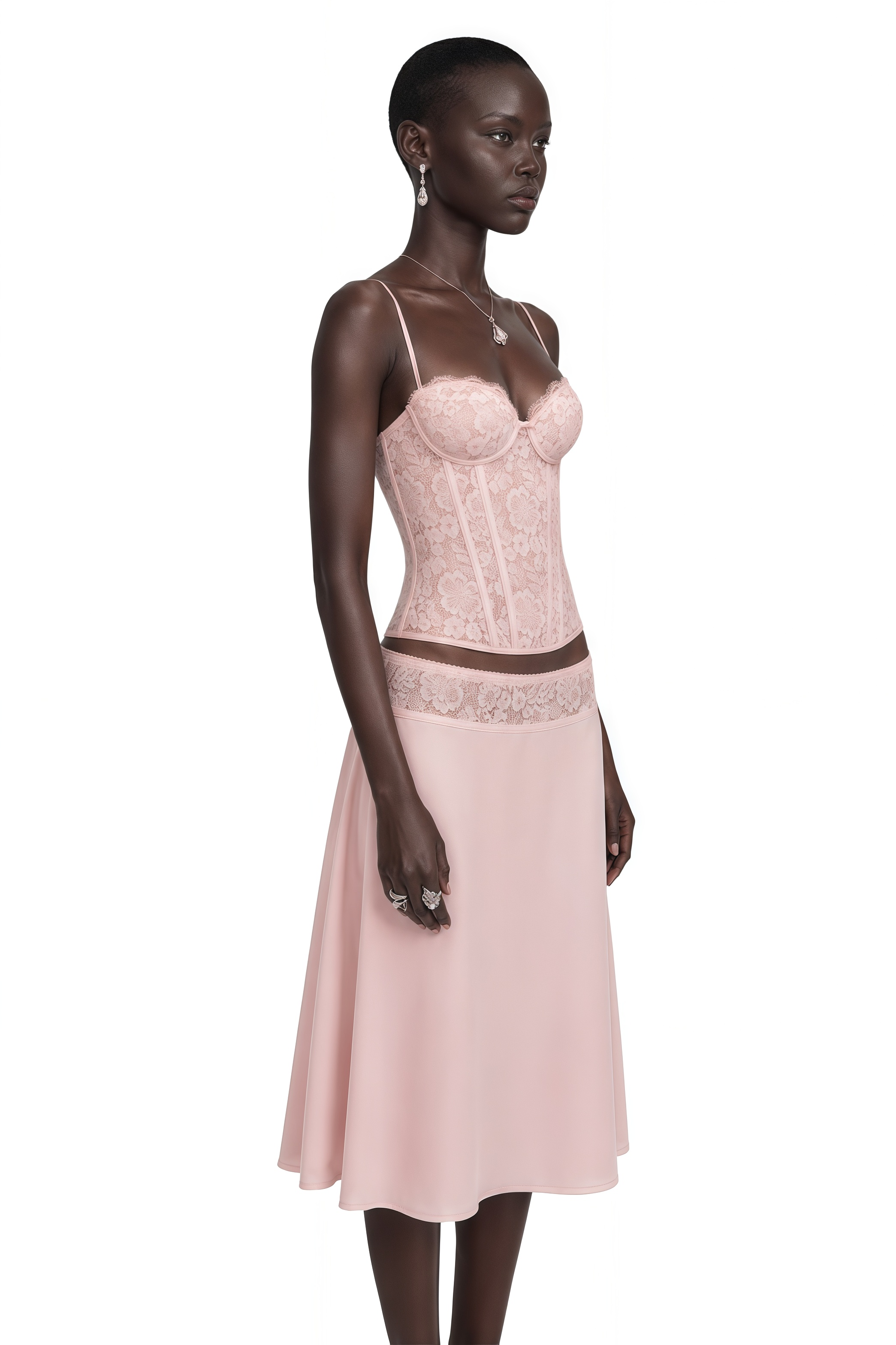 Sieglinde Pink Sweetheart Lace Top & Skirt Set