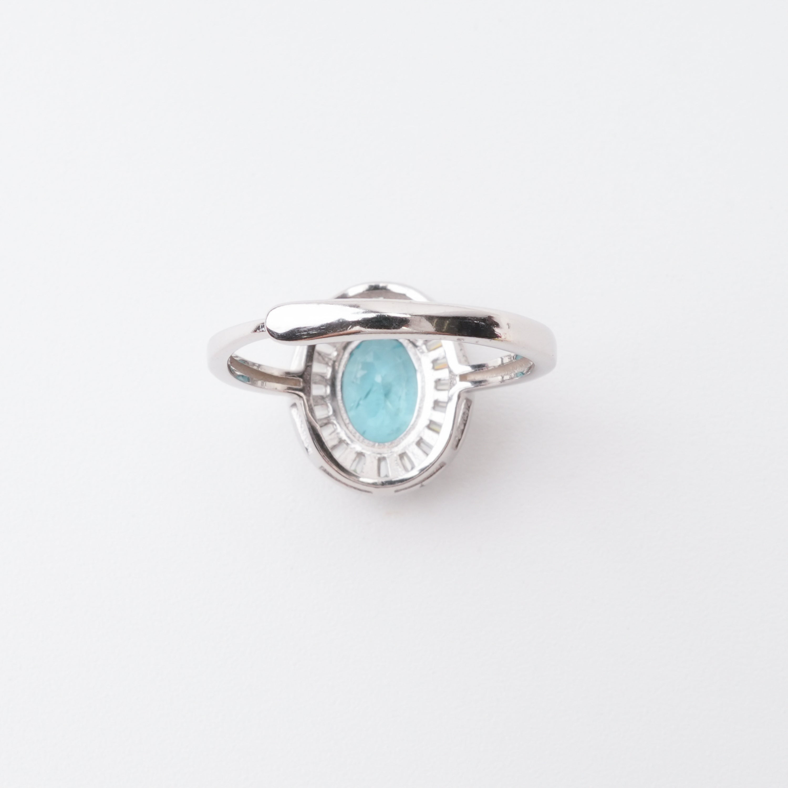 Sierra Blue Oval Cut Ballerina Halo Sterling Silver Ring