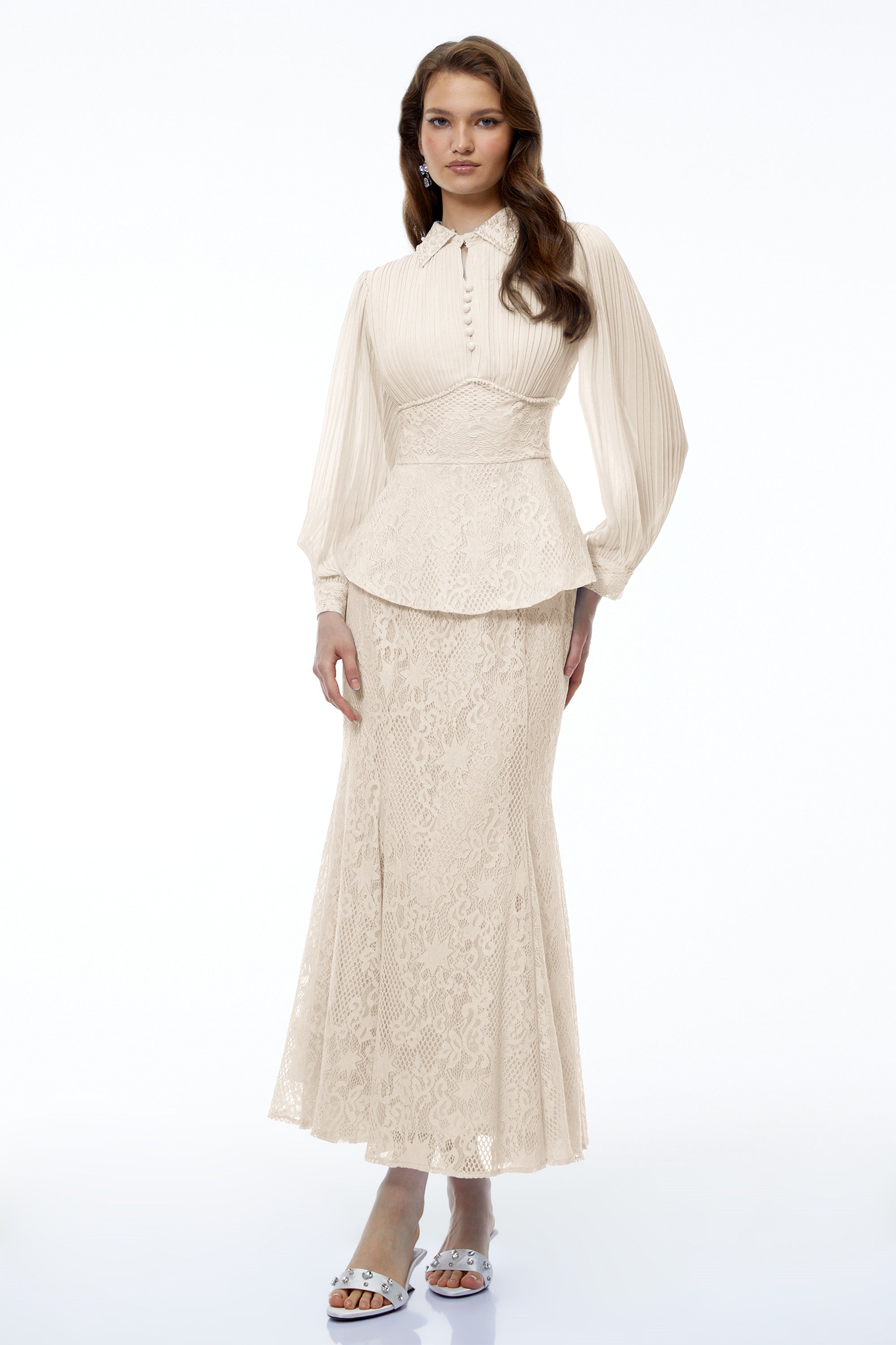 Sigrid Neutrals Lace Panel Blouse & Skirt Set