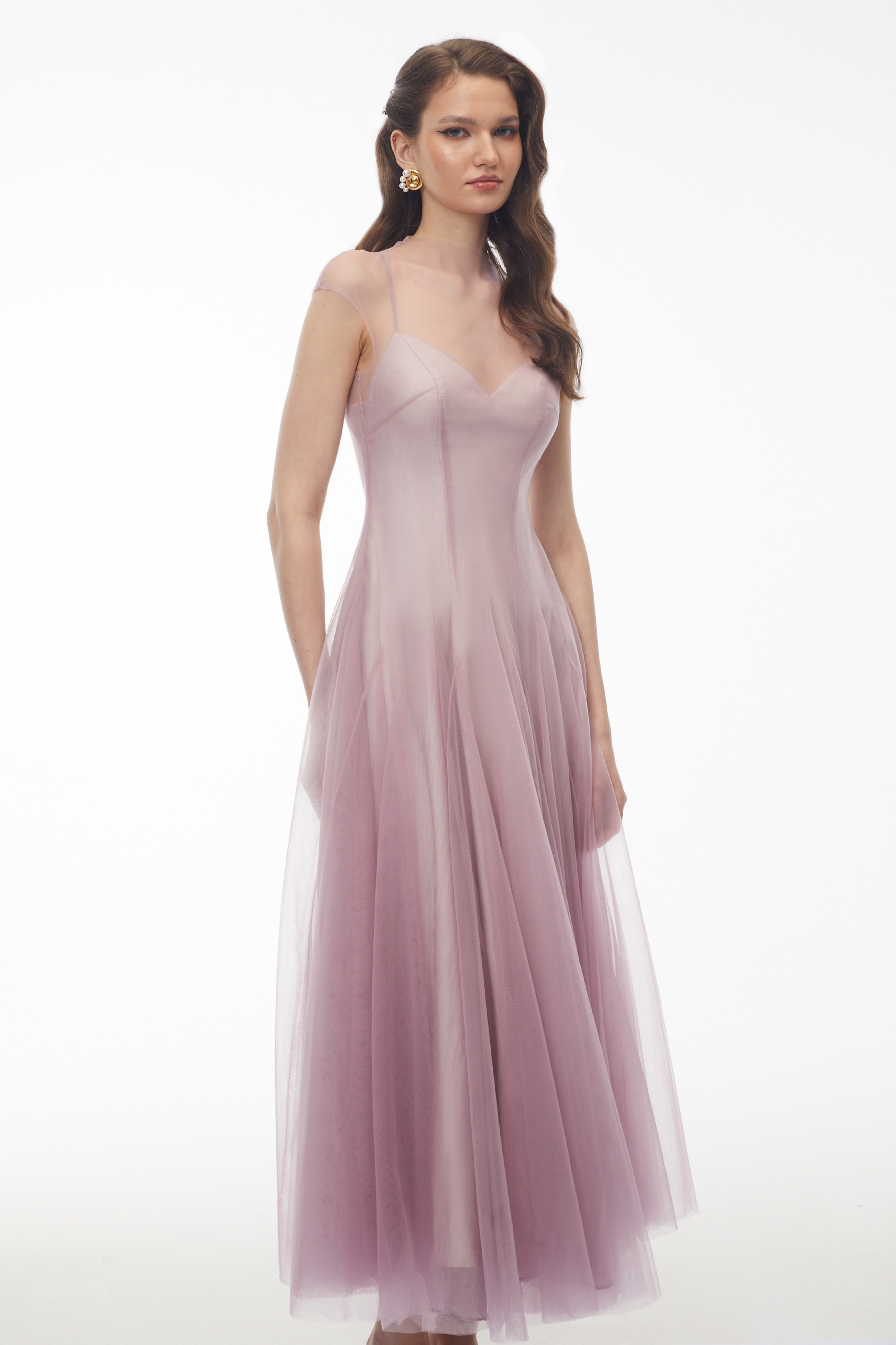 Simin Purple Semi-Sheer Tulle Maxi Dress (Final Sale)