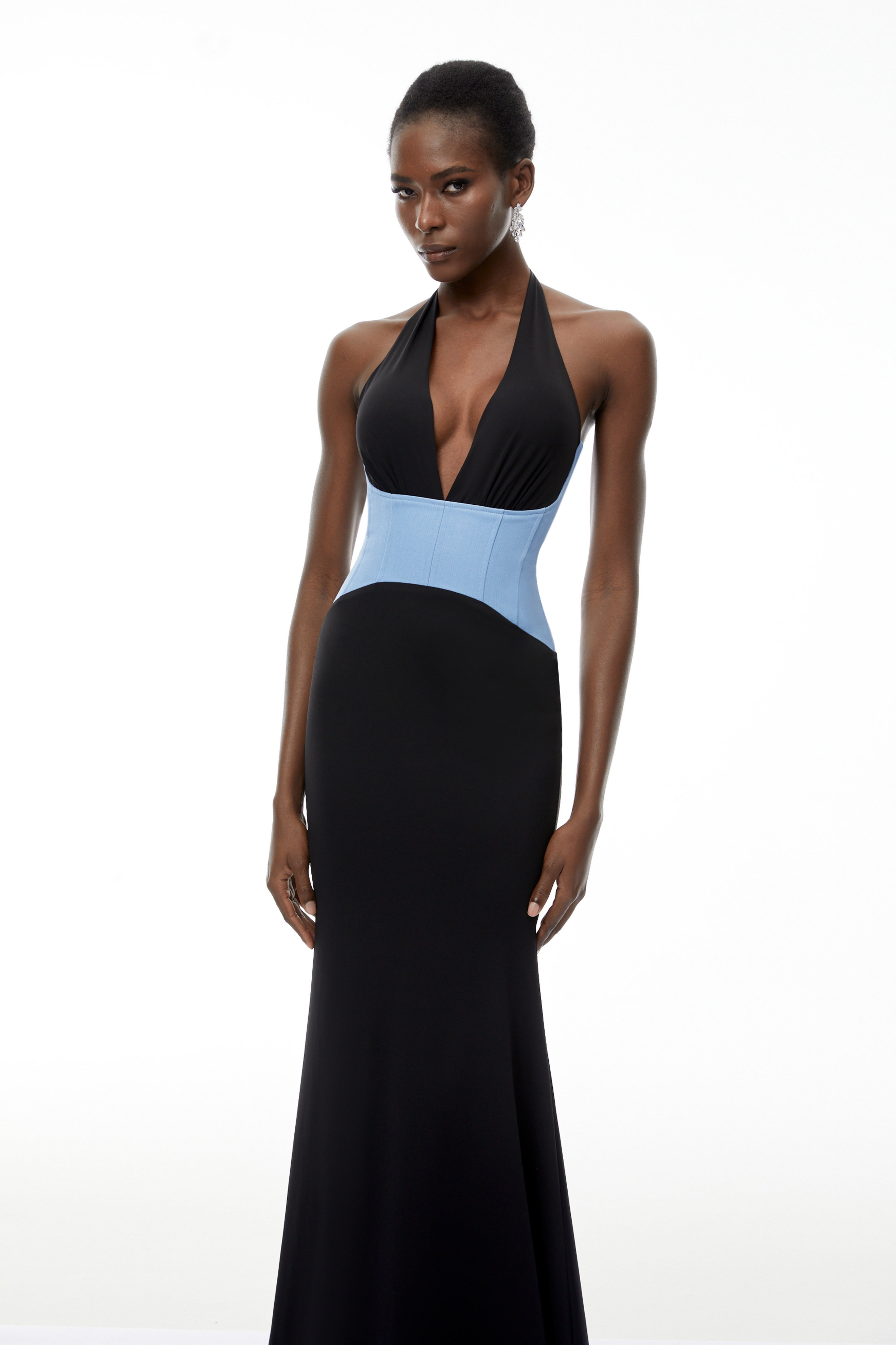 Simone Black Color Block Mermaid Maxi Dress