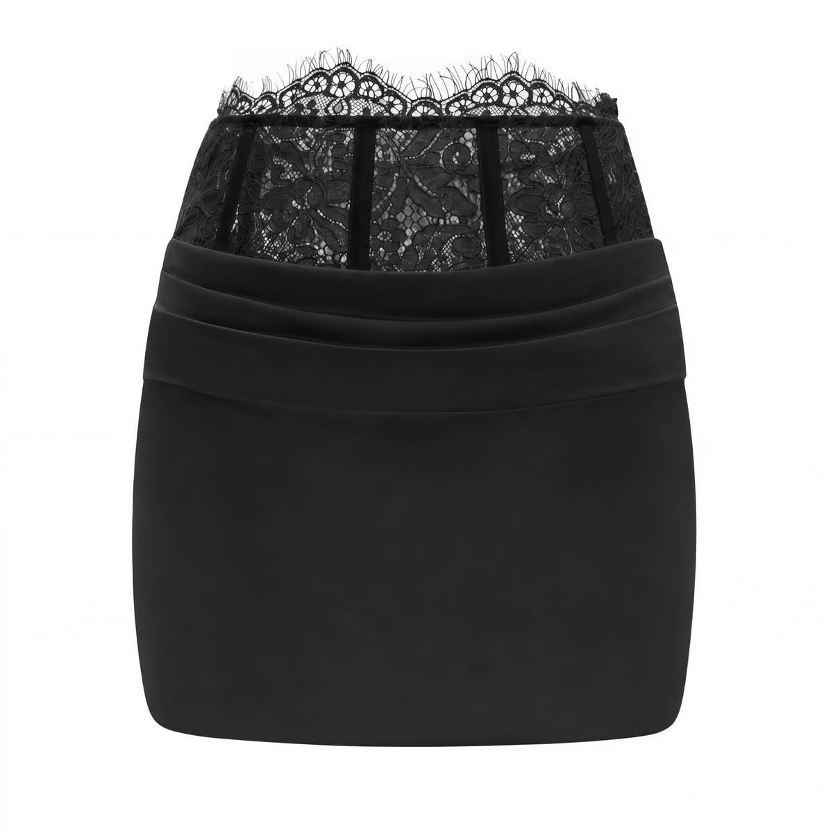 siosi black ruched top & skirt set with lace trim