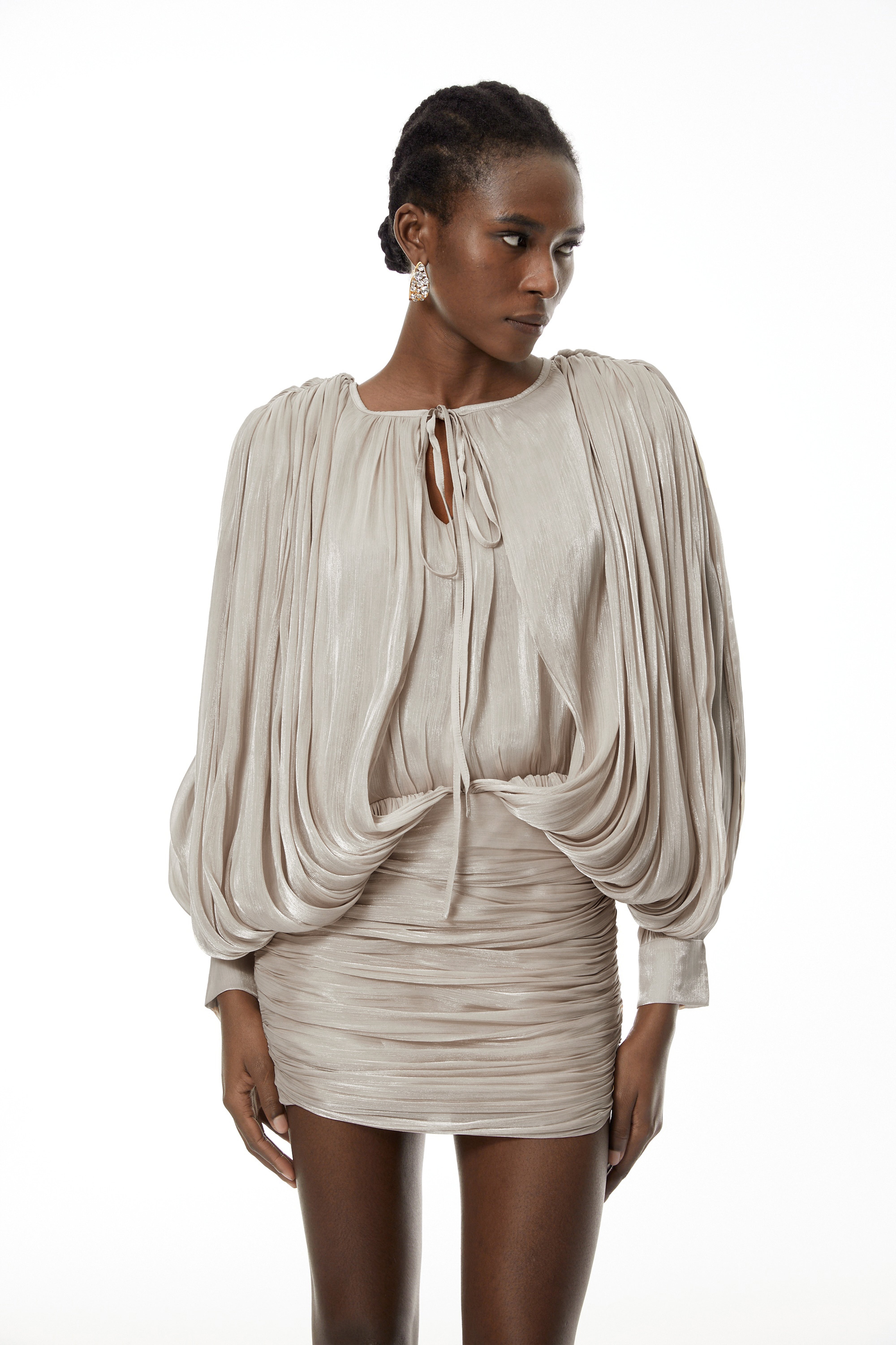 Lumi Neutrals Fully Pleated Mini Dress (Final Sale)