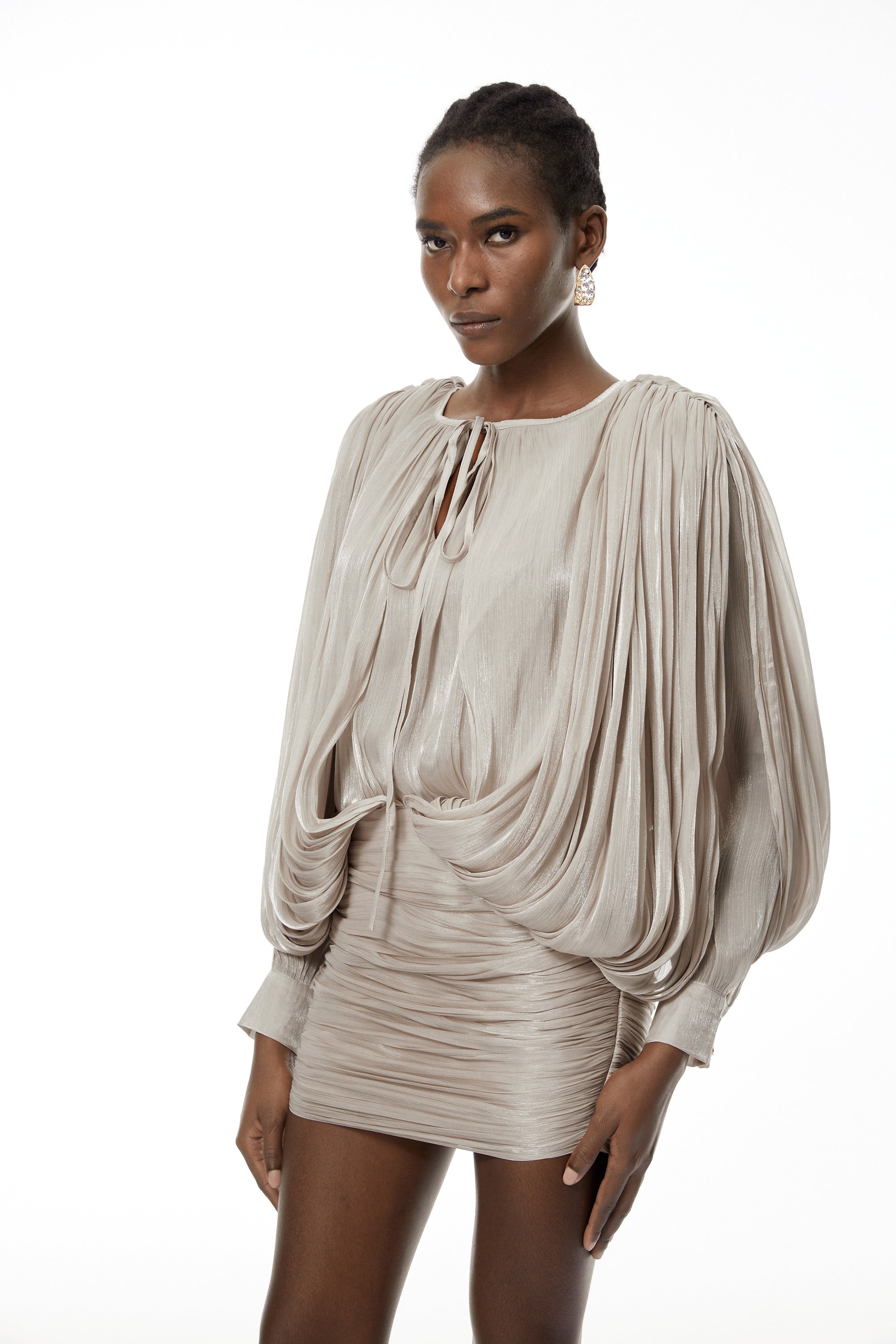 Lumi Neutrals Fully Pleated Mini Dress (Final Sale)