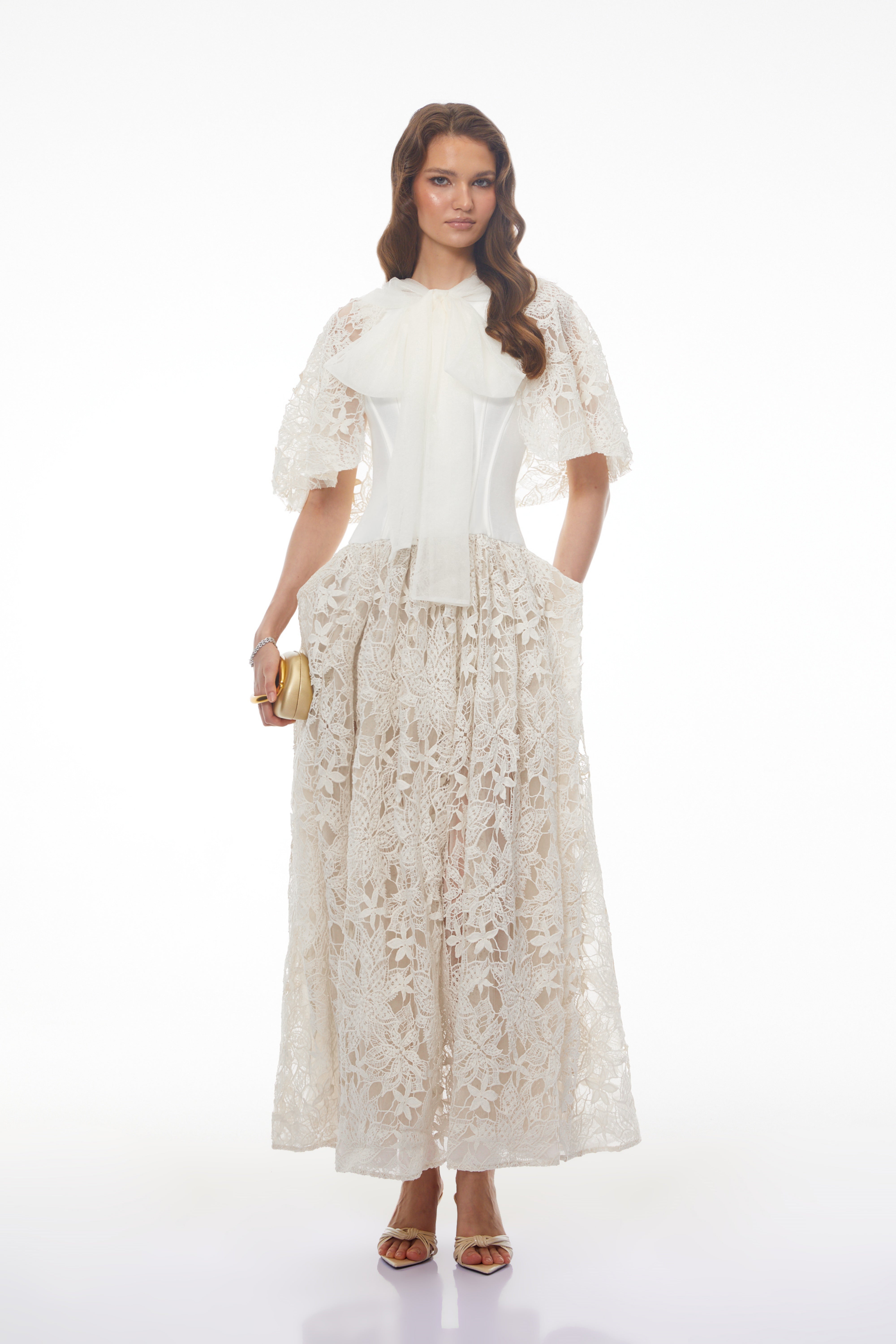 Sissel White Floral Lace Maxi Dress with Self-Tie