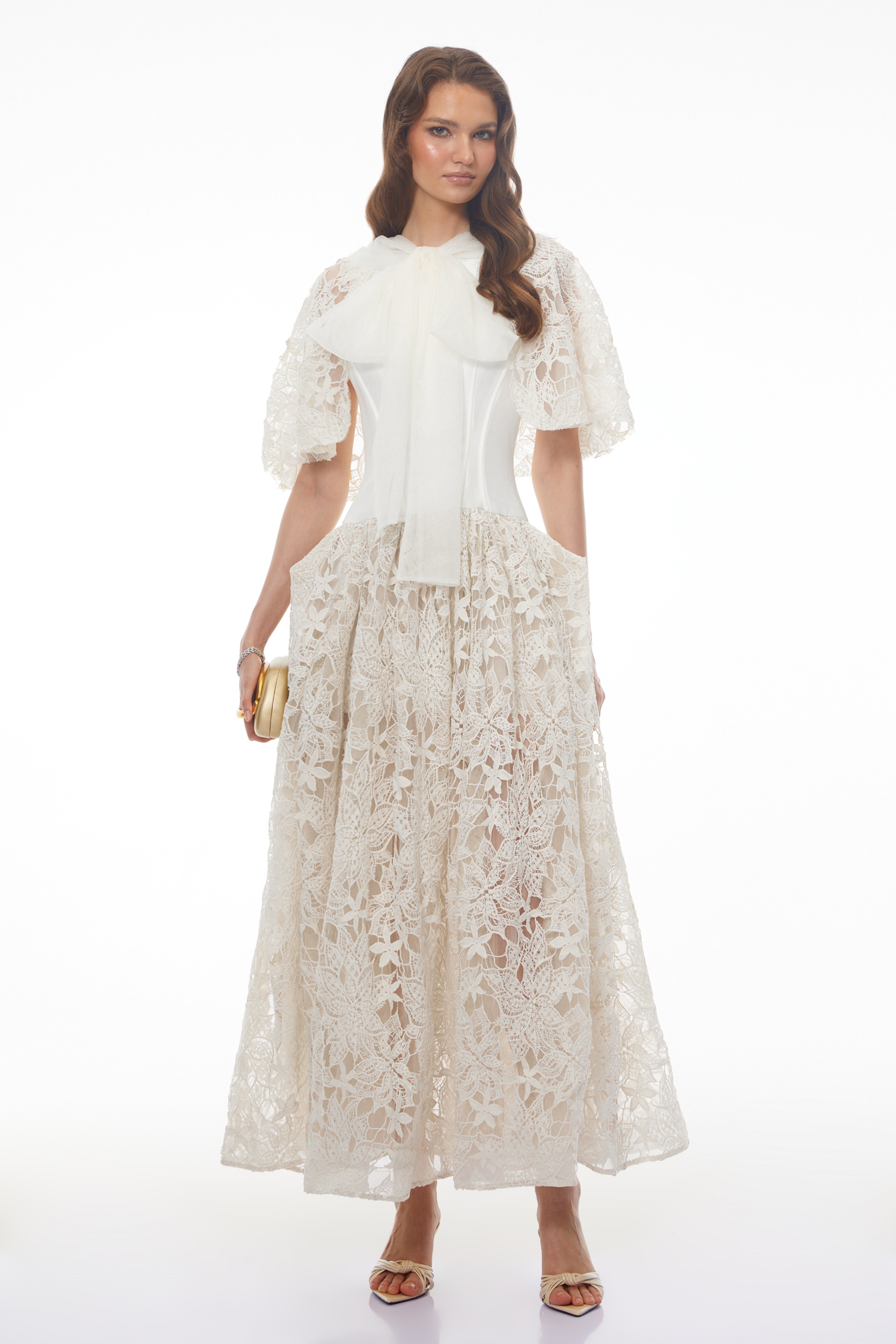 Sissel White Floral Lace Maxi Dress with Self-Tie