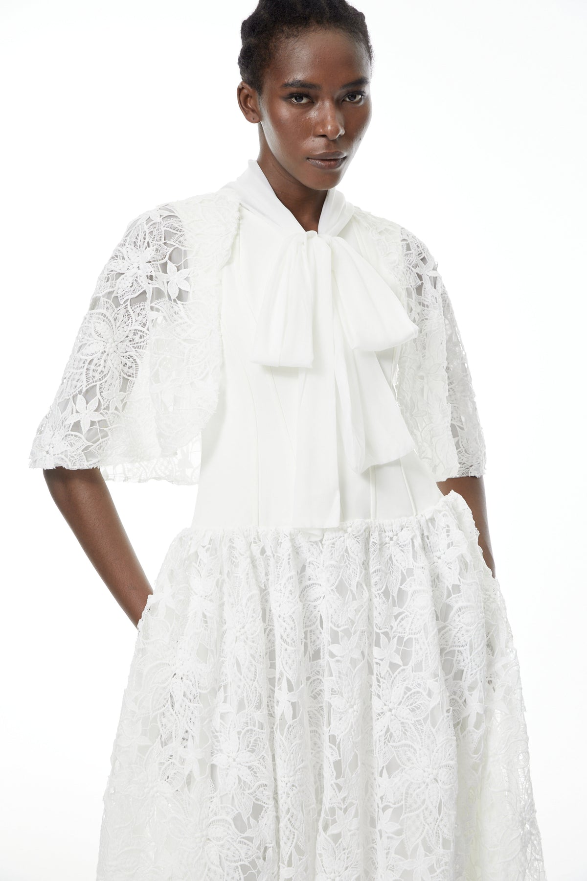 Sissel White Floral Lace Maxi Dress with Self-Tie