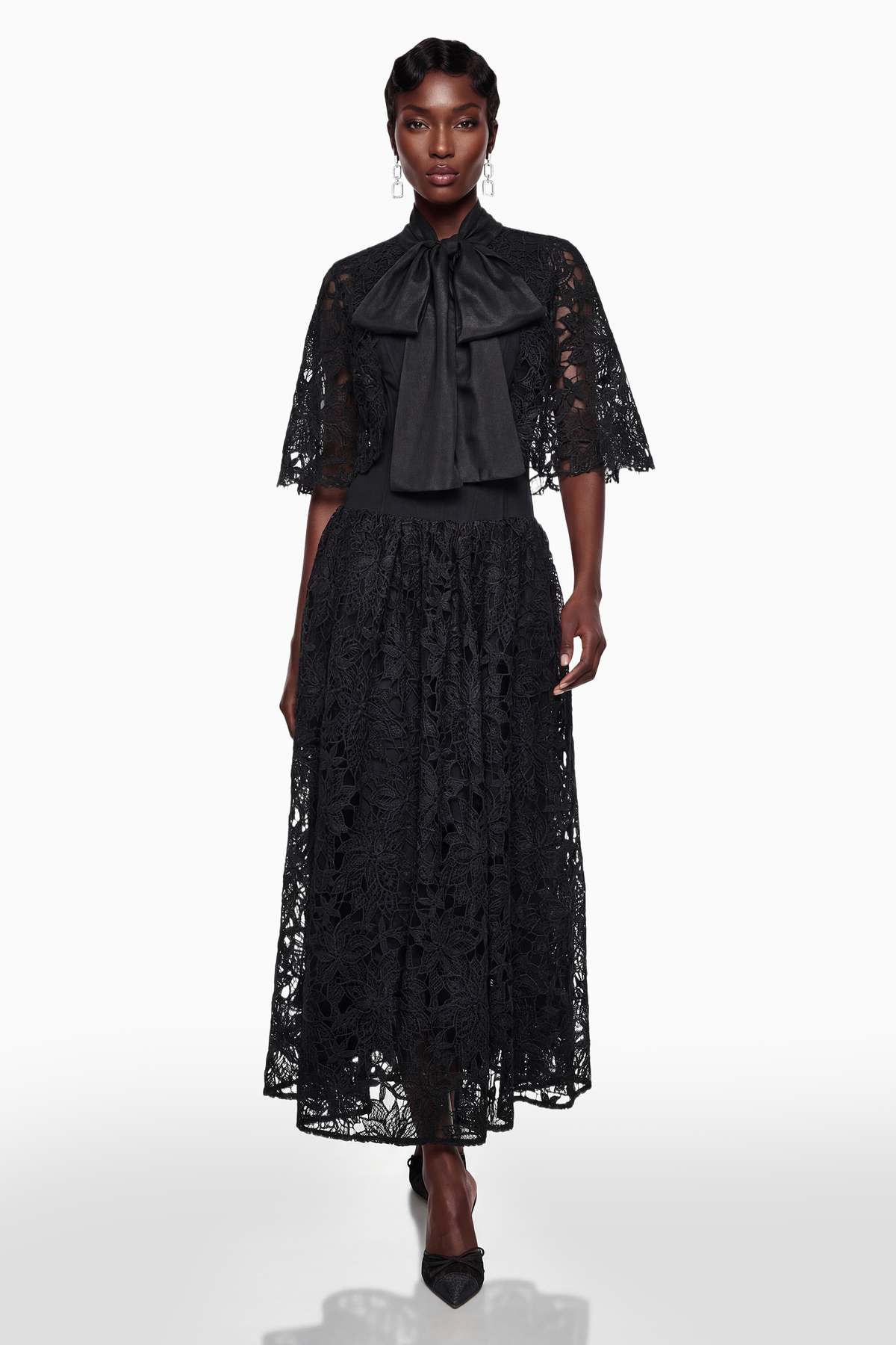 Sissel Black Floral Lace Maxi Dress with Self-Tie