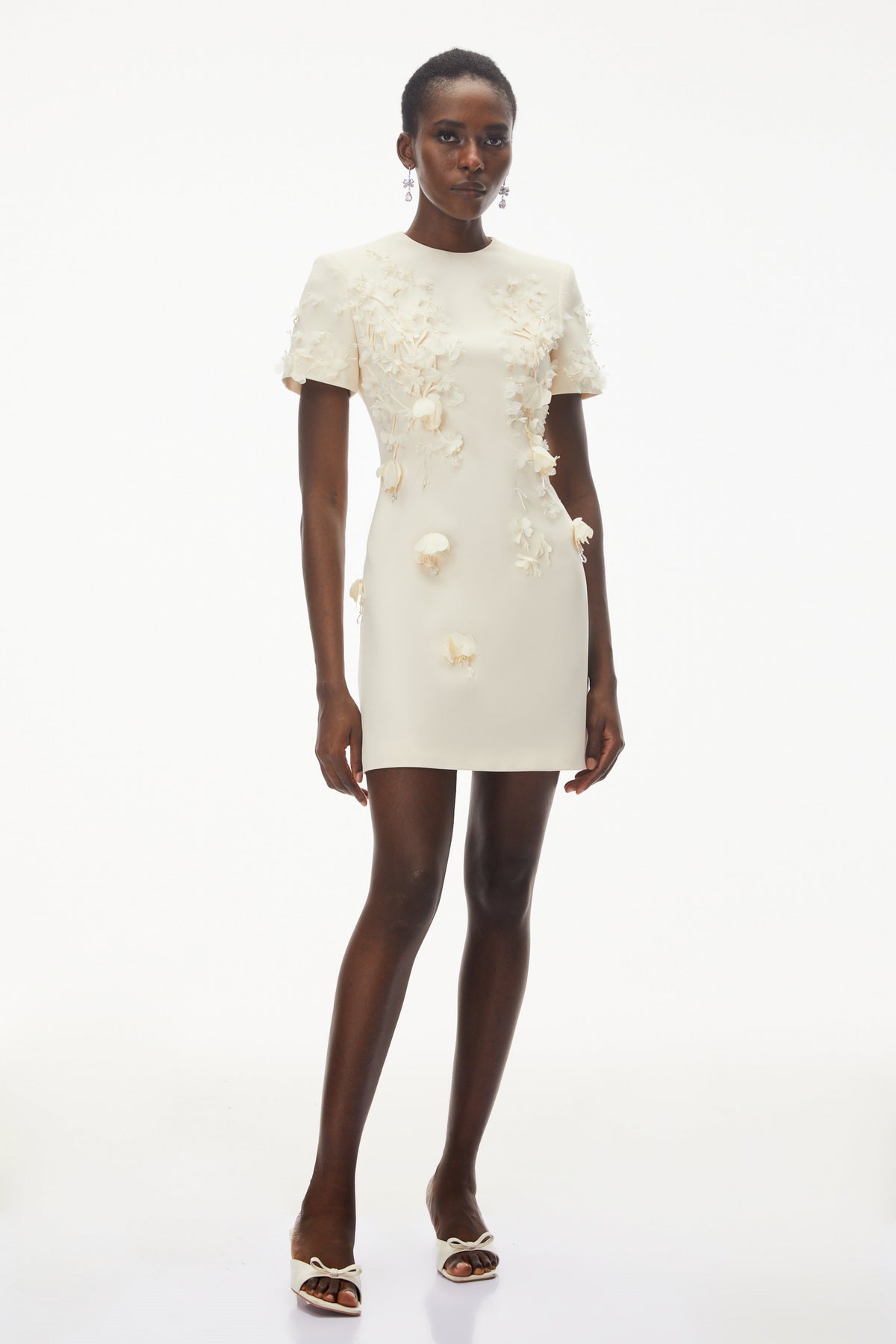 Skye Ivory Round Neck Mini Dress with Floral Applique (Final Sale)
