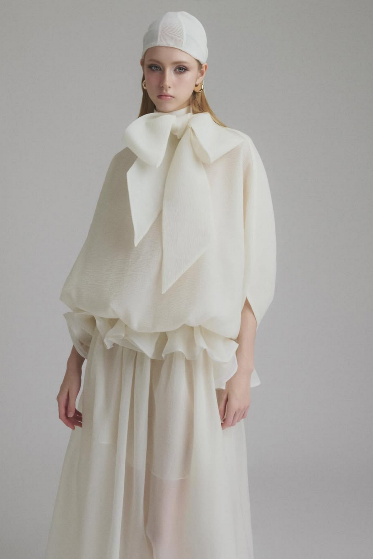Honorine white tie-neck ruffled maxi dress