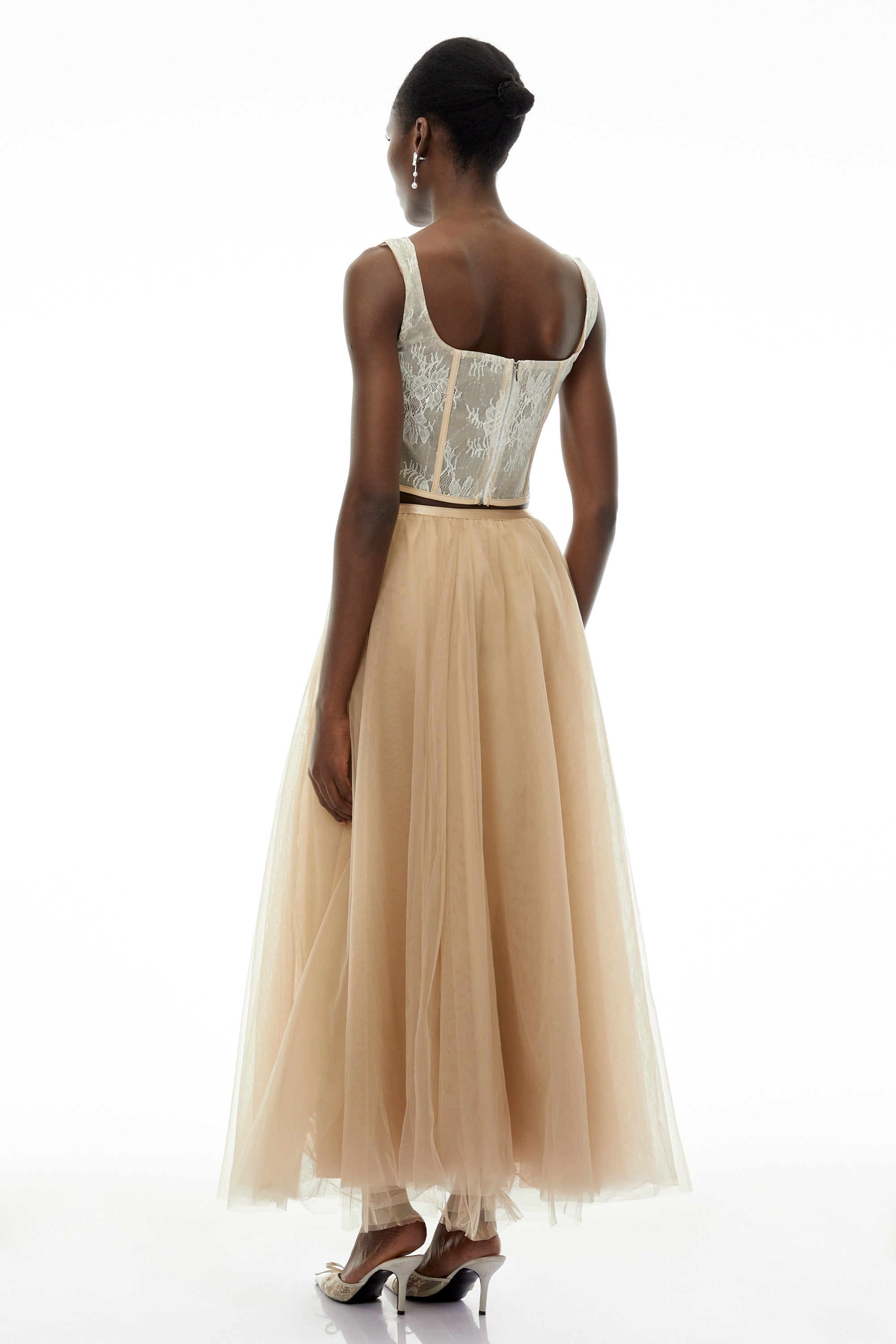 Solveig Champagne 3D Floral Applique Top & Skirt Set (Final Sale)
