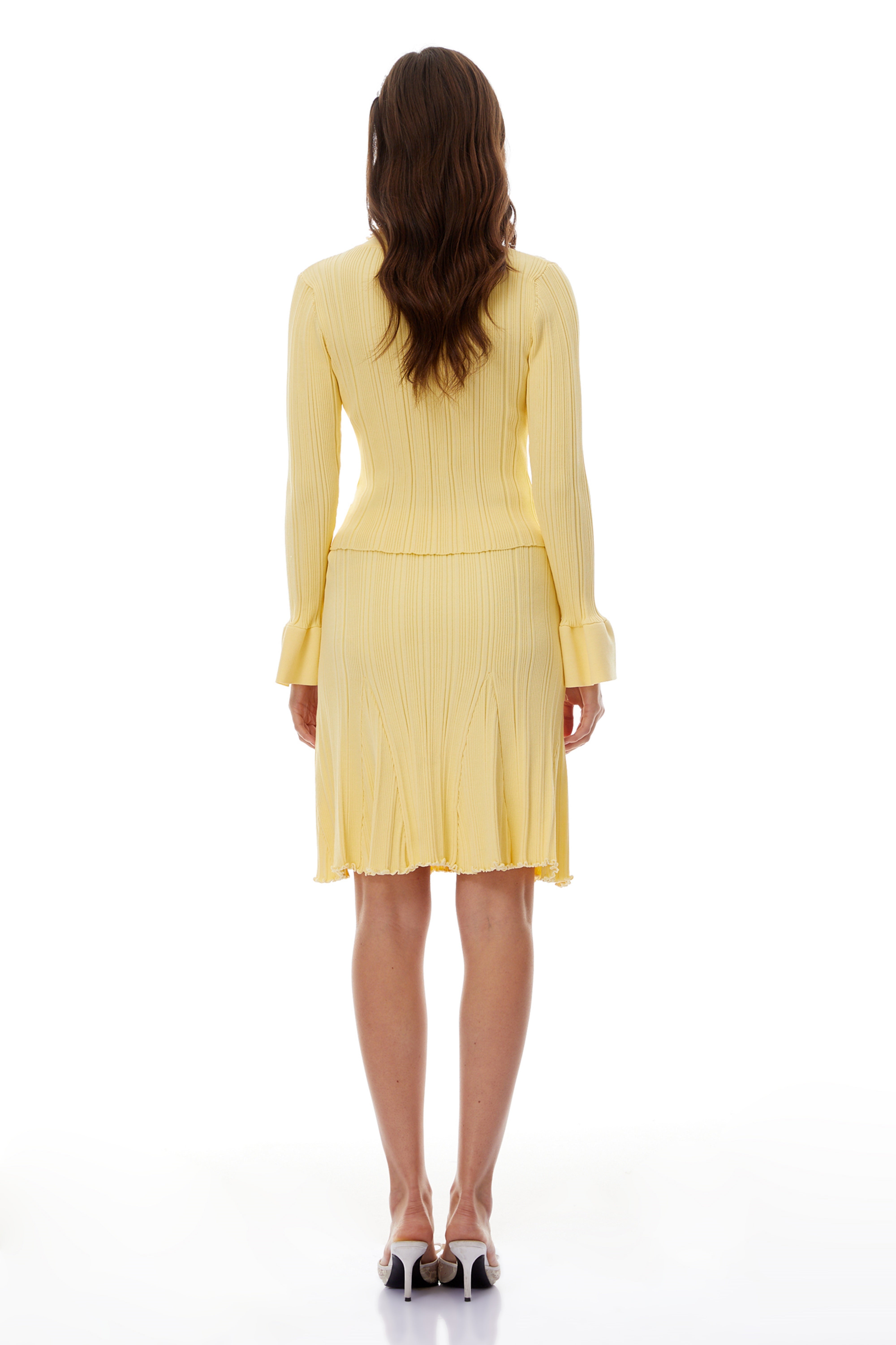 Sólveig Yellow Beaded Knit Blouse & Skirt Set