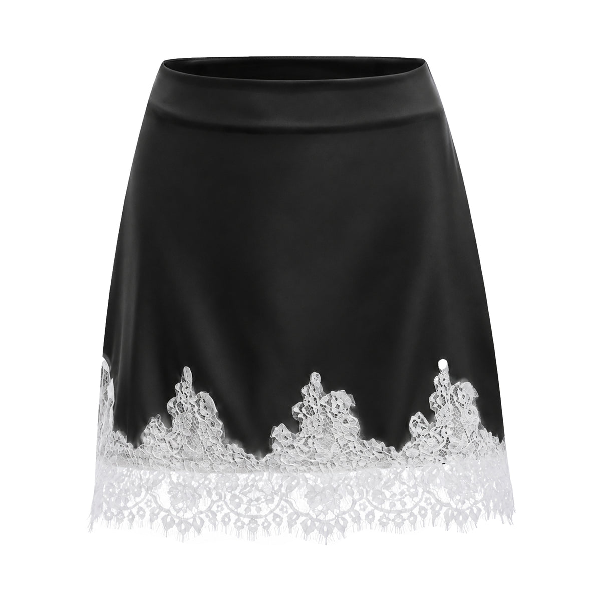 sophia black one shoulder top & skirt set with lace trim