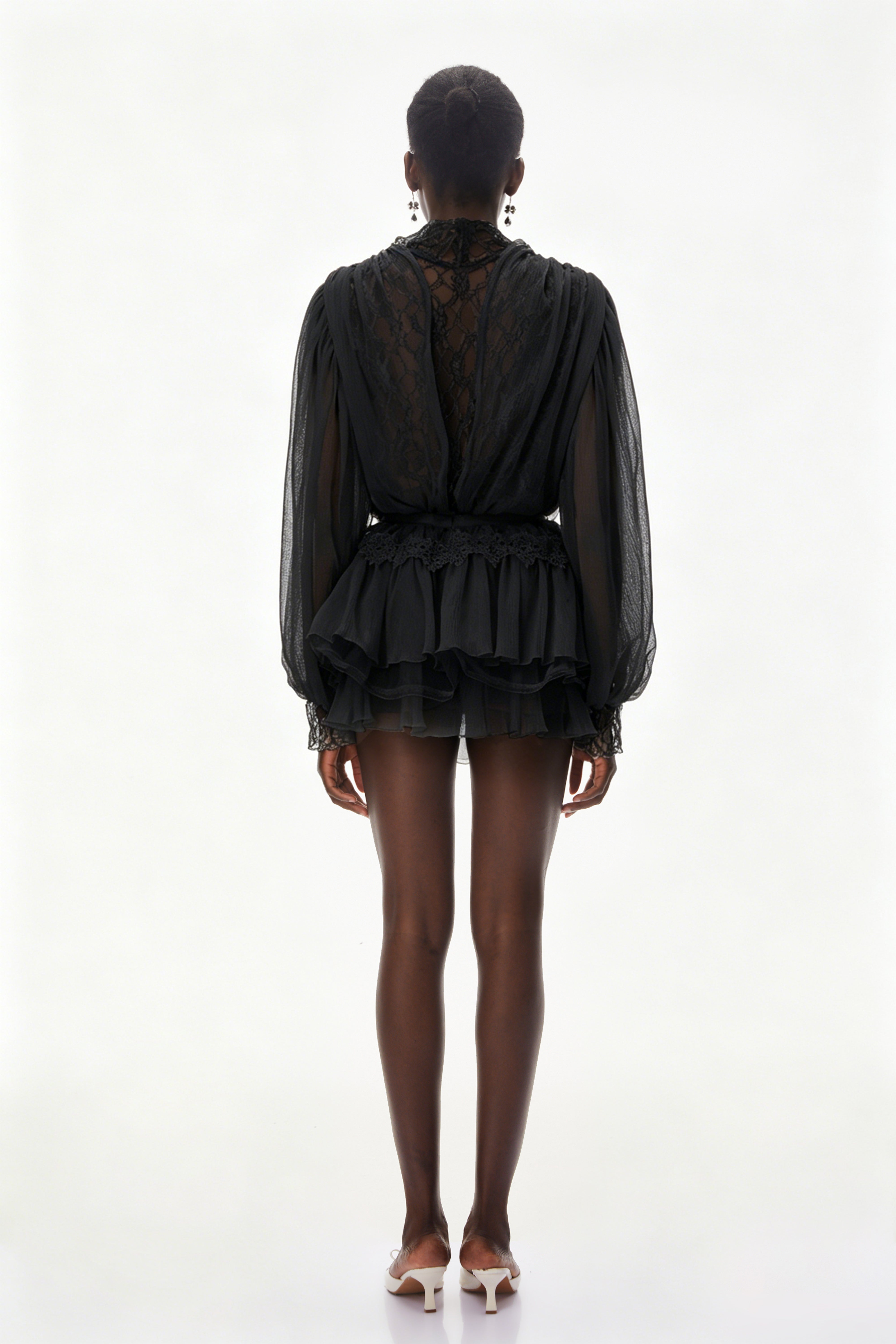 Sophie Black Lace Trim Blouse & Tiered Skirt Set