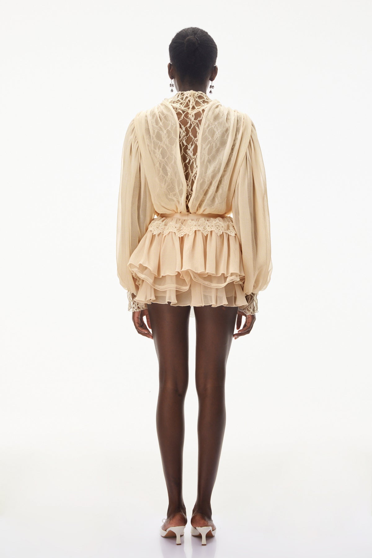 Sophie Neutral Lace Trim Blouse & Tiered Skirt Set