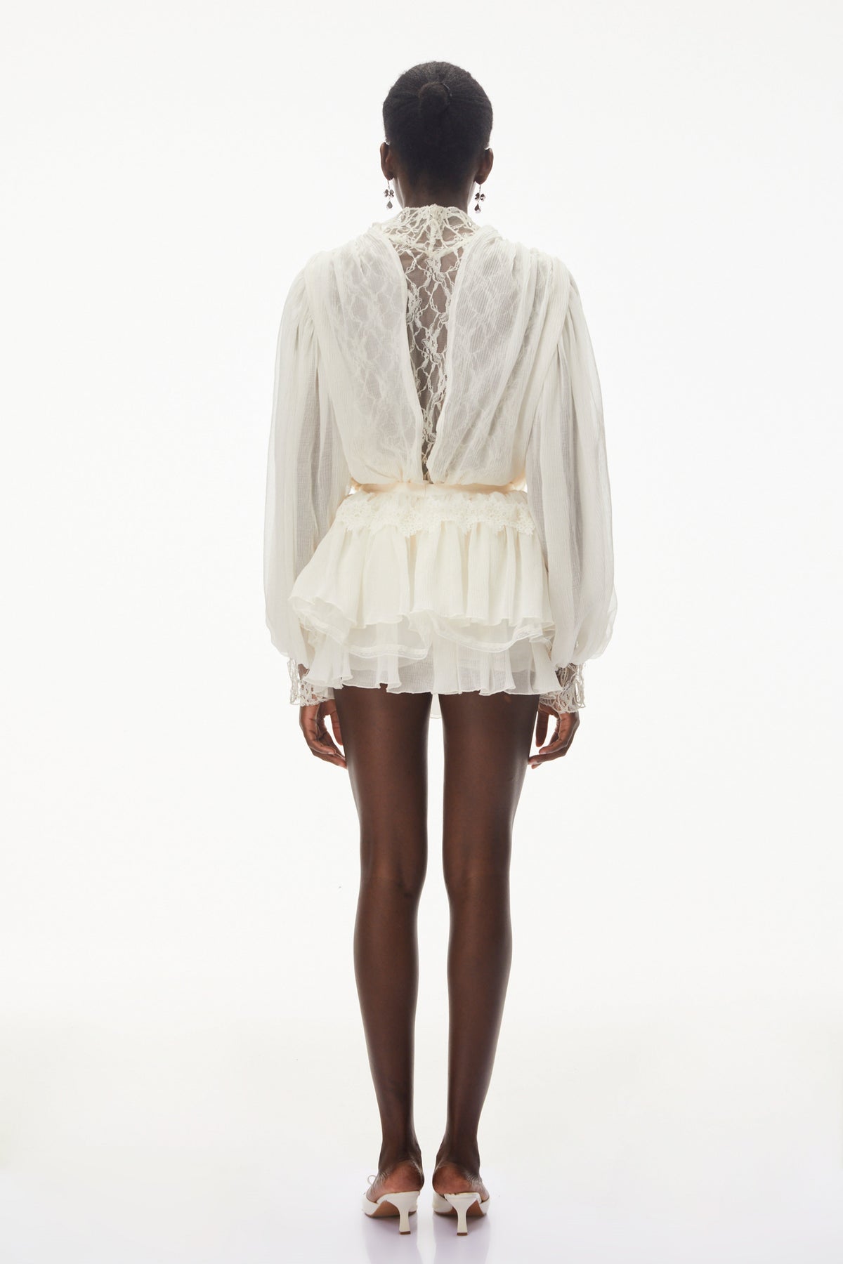 Sophie White Lace Trim Blouse & Tiered Skirt Set