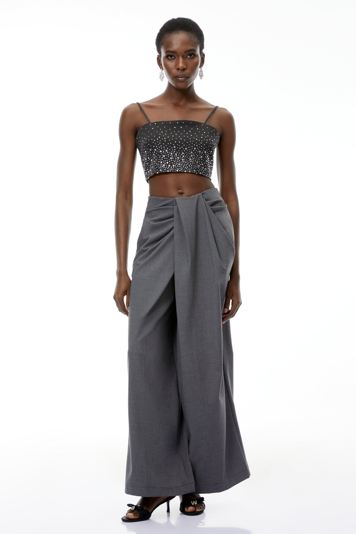 Soren Grey Wide Leg Ruched Trousers