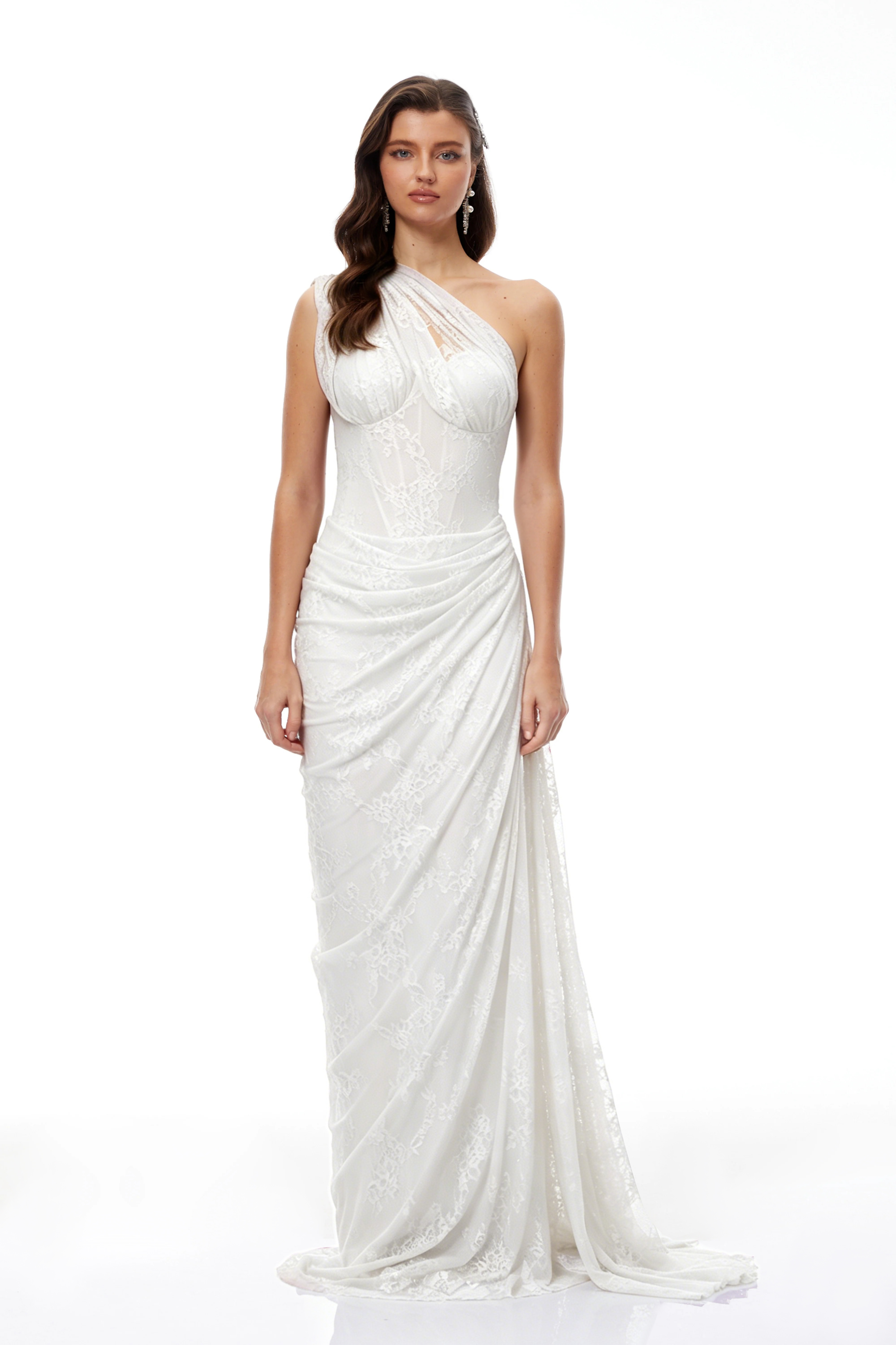 Stefania White Red Floral Lace Maxi Gown