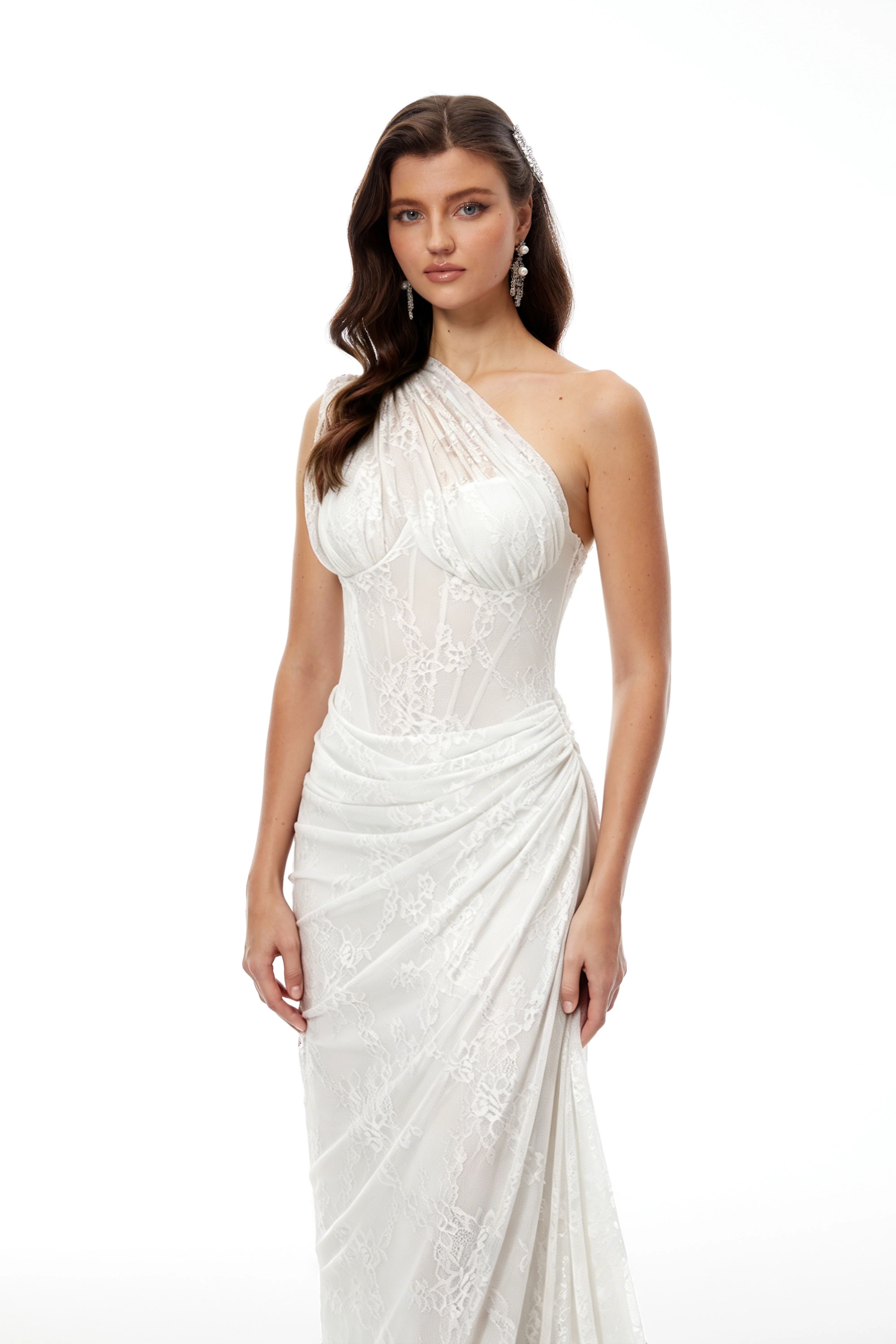 Stefania White Red Floral Lace Maxi Gown