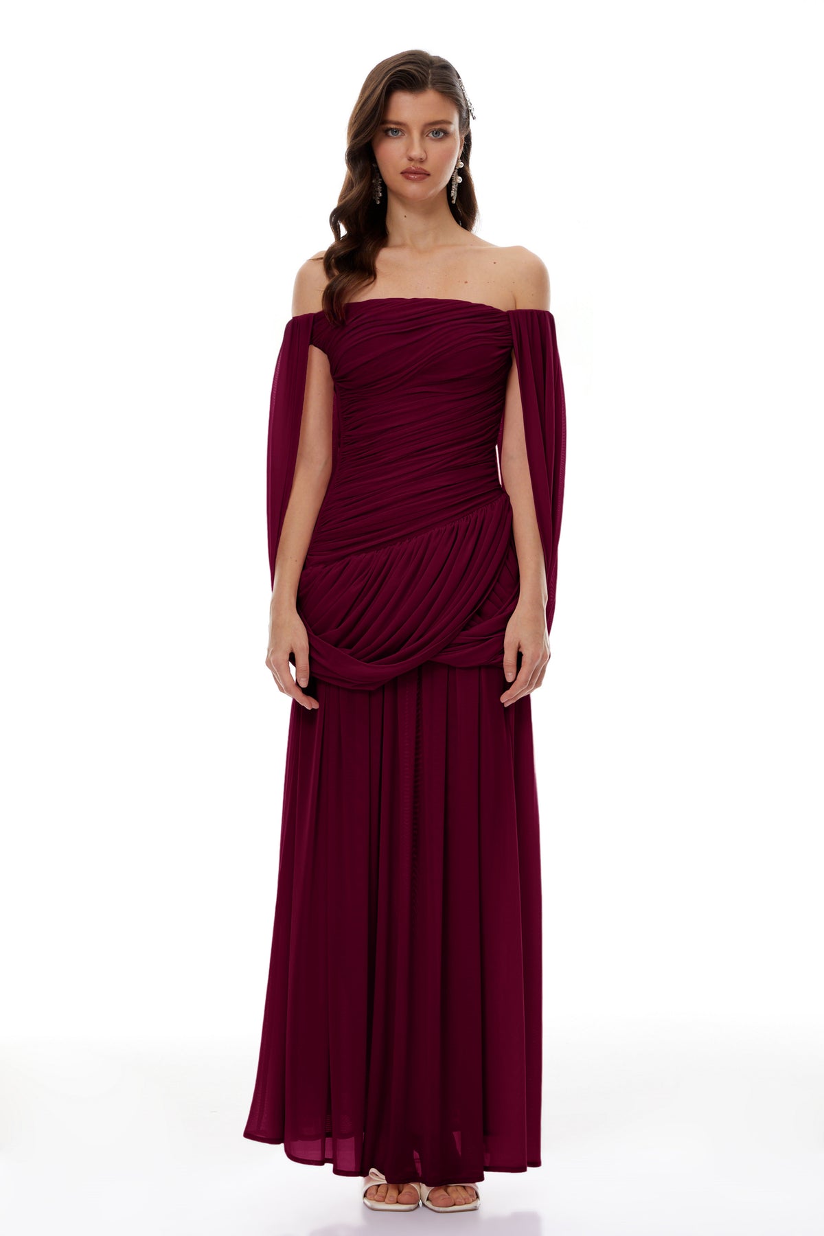 Suné Red Cross Front Ruched Maxi Dress