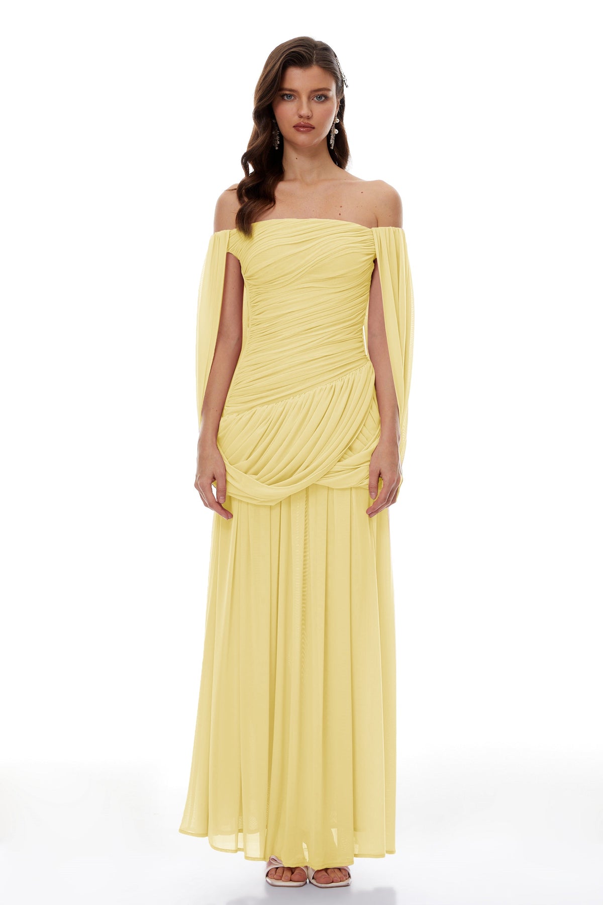 Suné Yellow Cross Front Ruched Maxi Dress