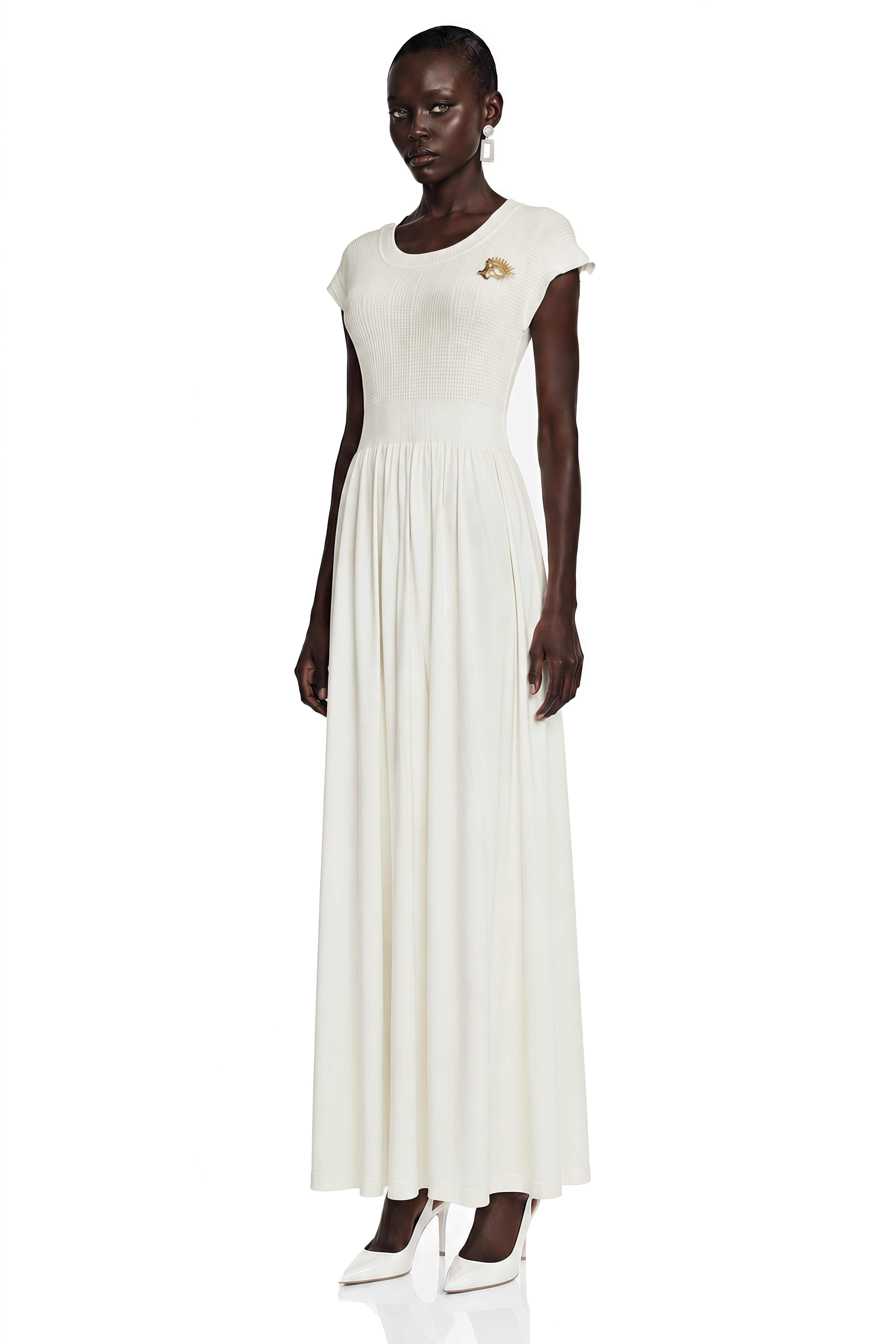 Susan Cream Sleeveless Knit Pleated Maxi Dress
