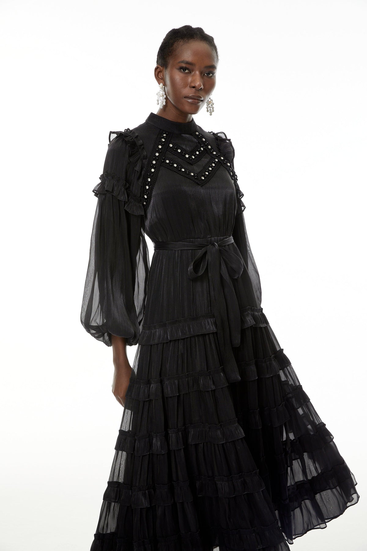 Suzanne Black Ruffled Tiered Maxi Dress