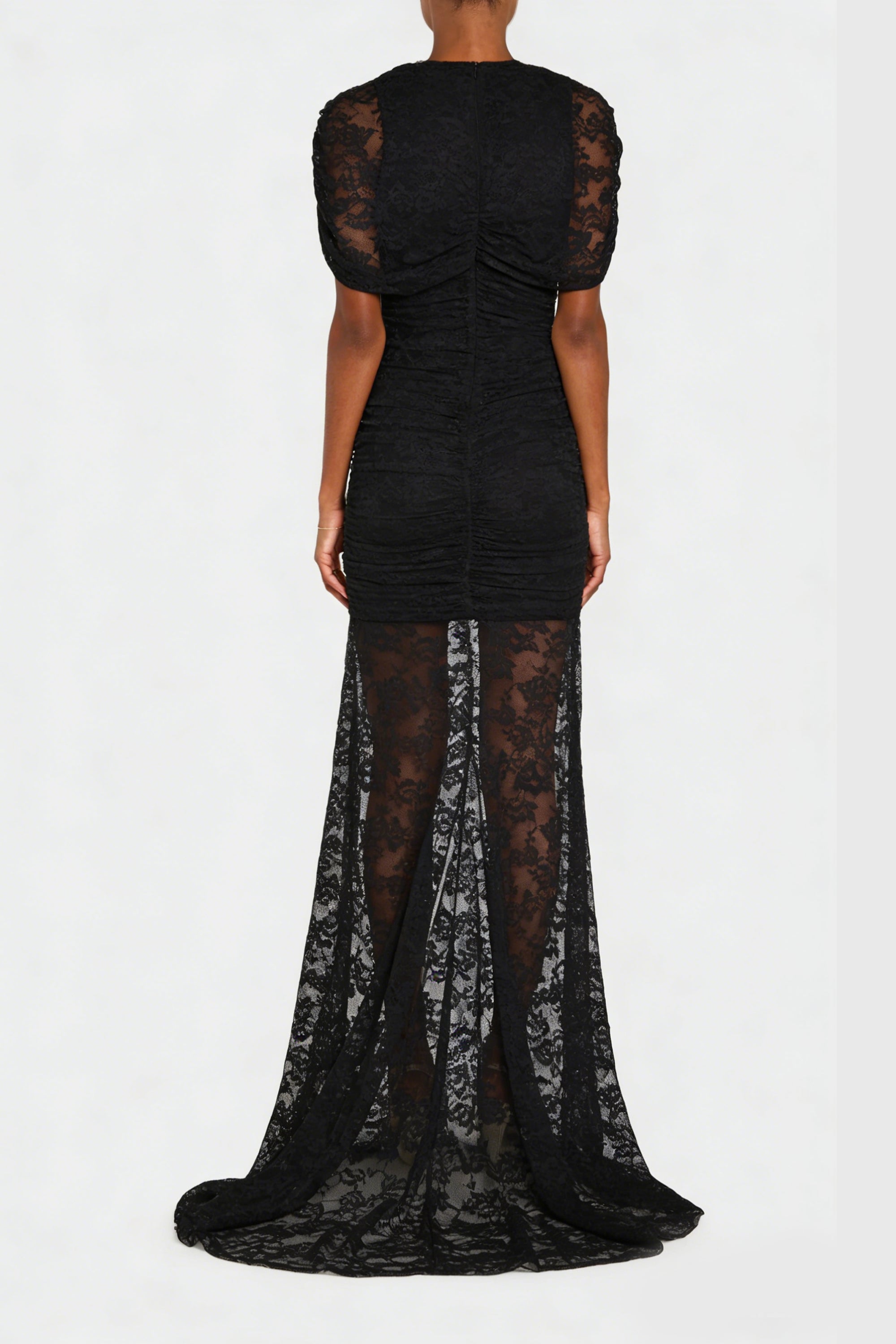 Sylphe Black Asymmetrical Ruched Mesh Maxi Dress