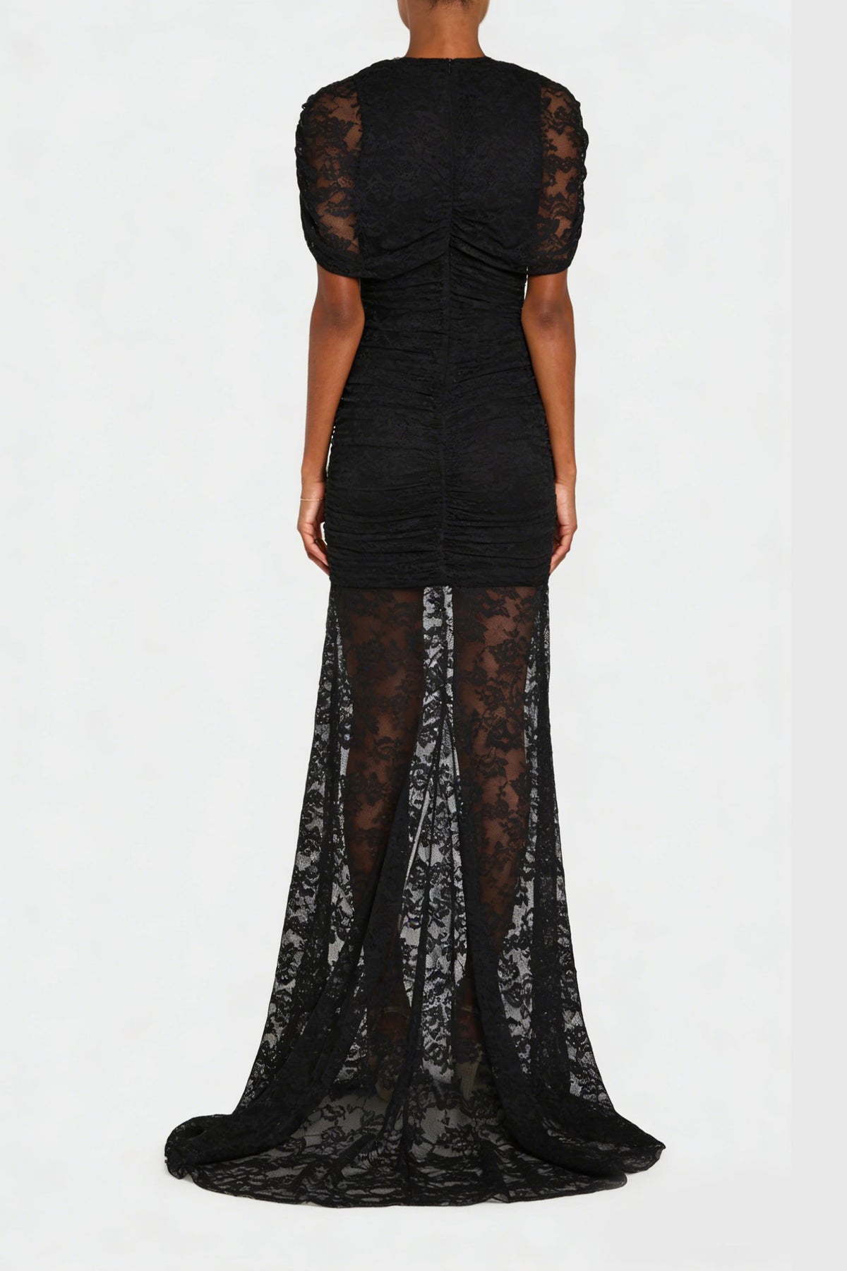 Sylphe Black Asymmetrical Ruched Lace Maxi Dress (Final Sale)