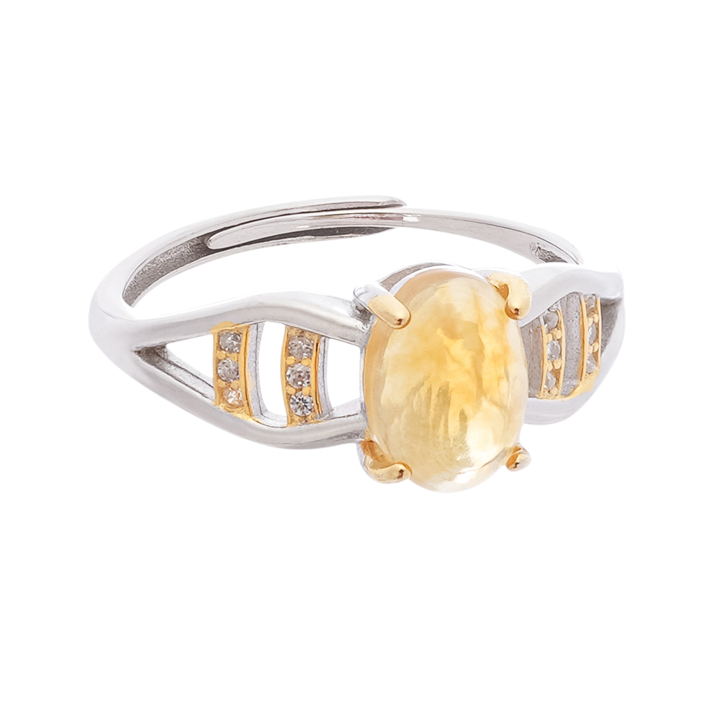 Sylvie Yellow Opal Oval Cabochon Two-Tone Ring