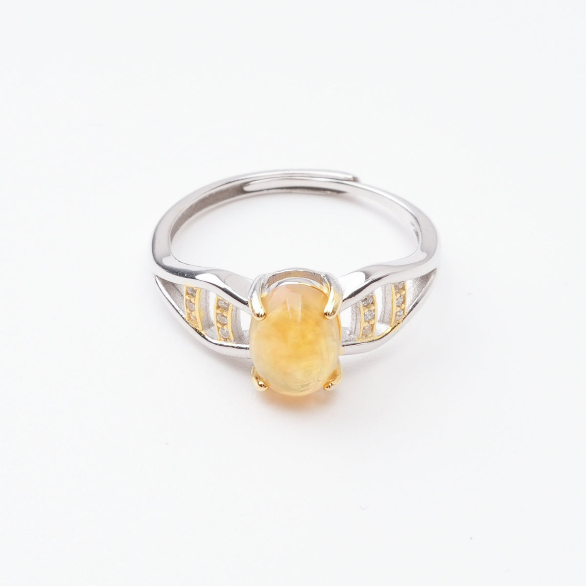 Sylvie Yellow Opal Oval Cabochon Two-Tone Ring