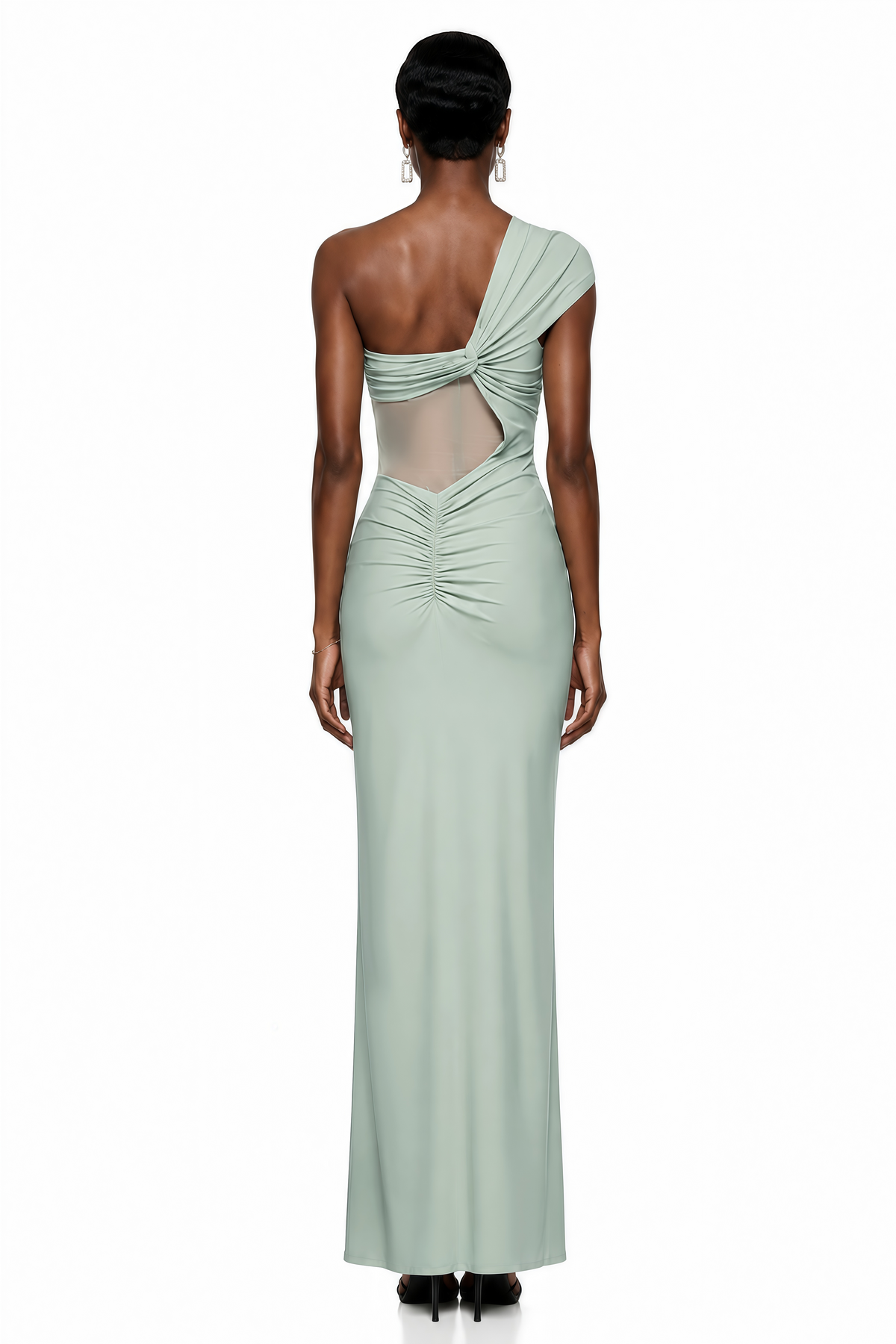 Tai Sage Green One Shoulder Lace Maxi Dress