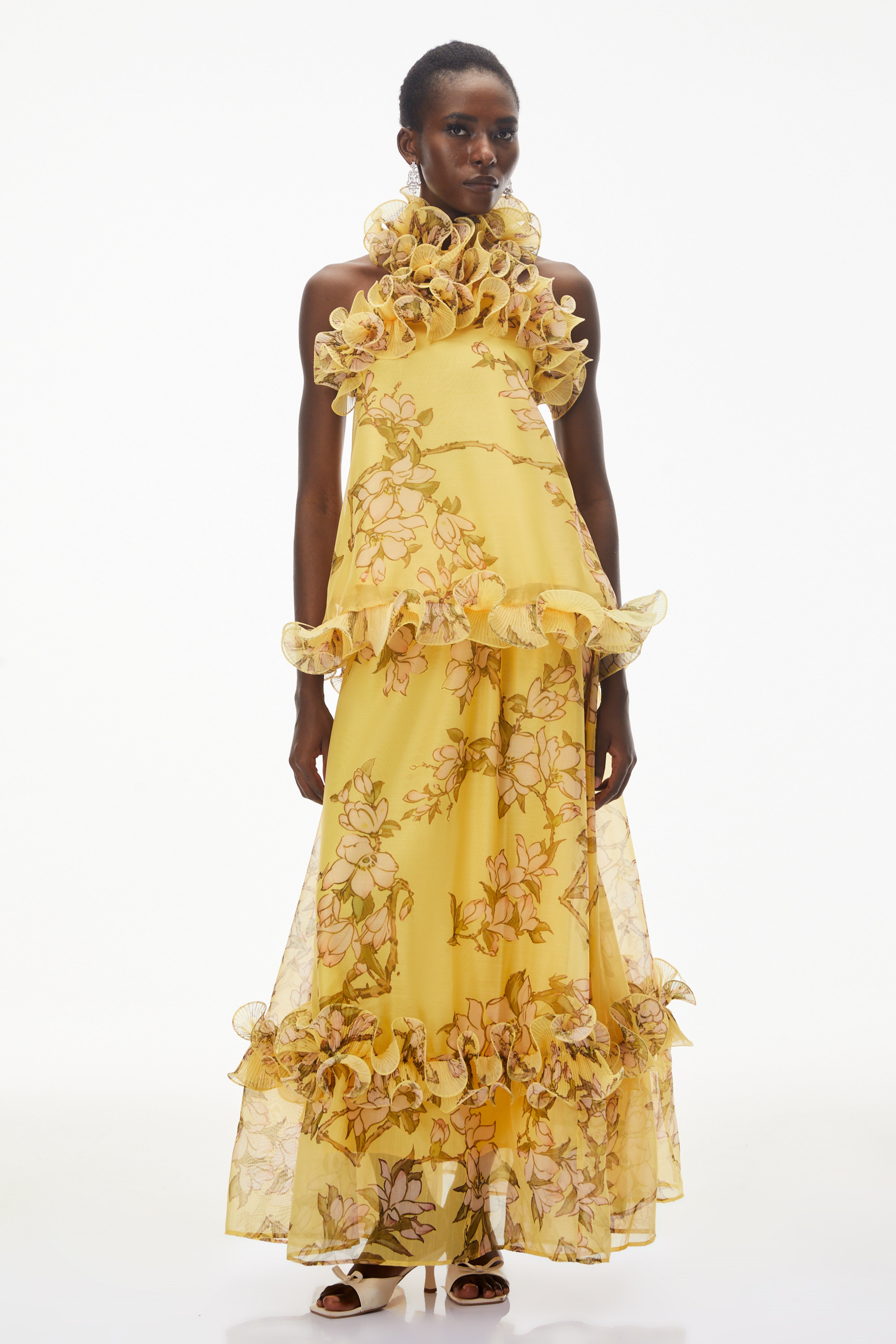 Tamanna Yellow Floral Ruffled Top & Skirt Set