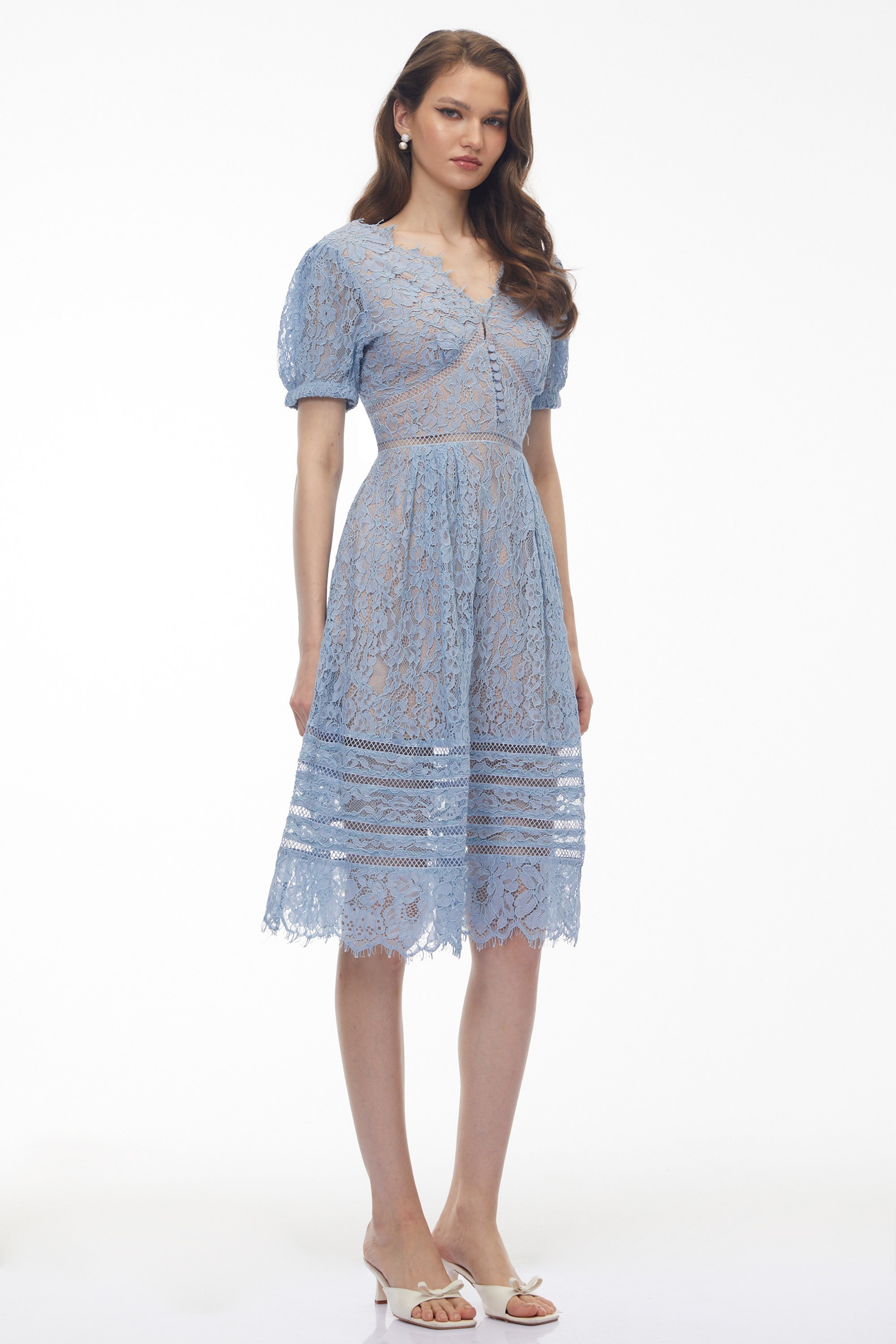 Tamara Cornflower Blue Floral Lace Midi Dress (Final Sale)