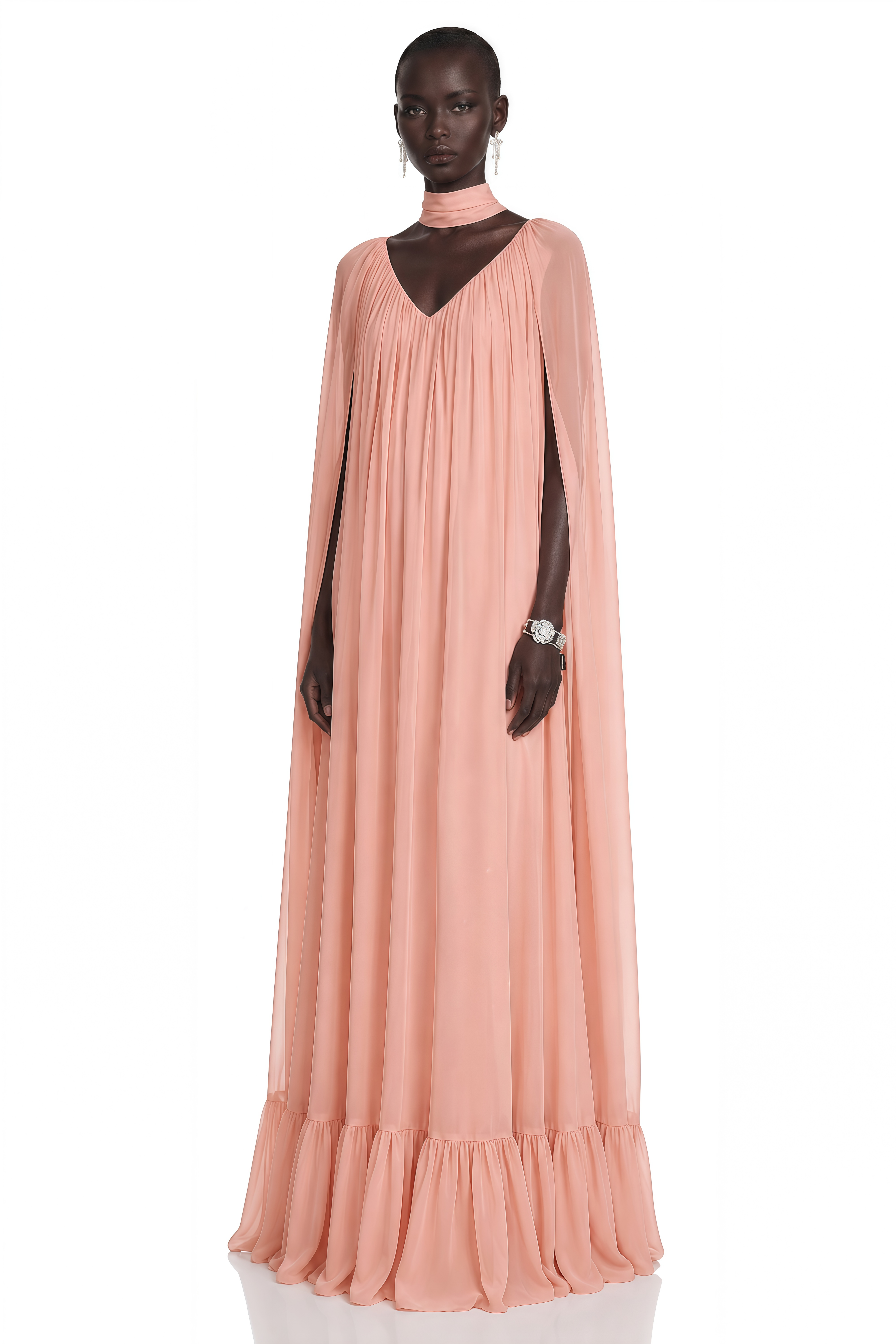 Tania Rose Pink Ruffled Pleated Maxi Dress