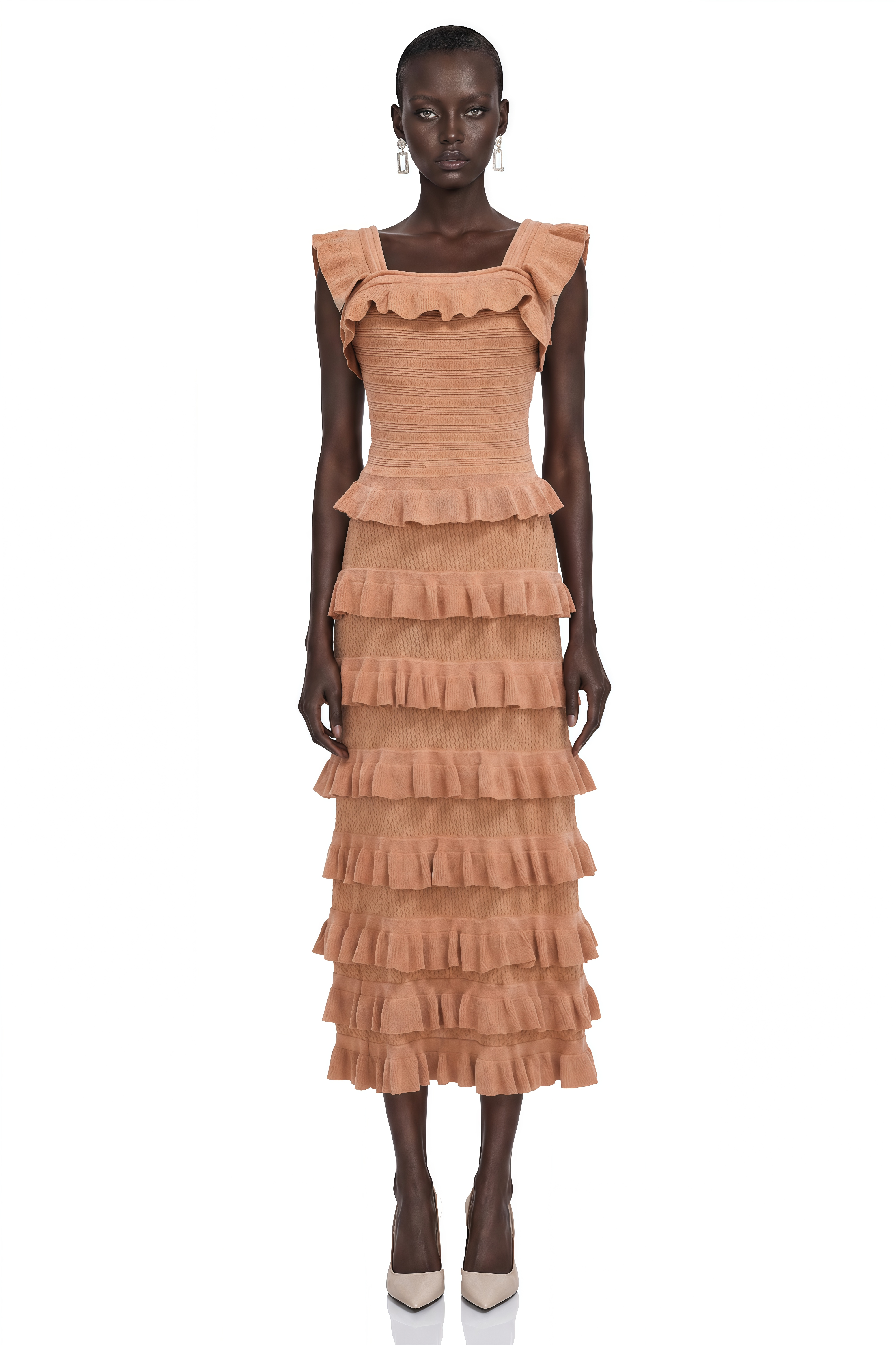 Tanya Orange Square Neck Ruffled Top & Skirt Set