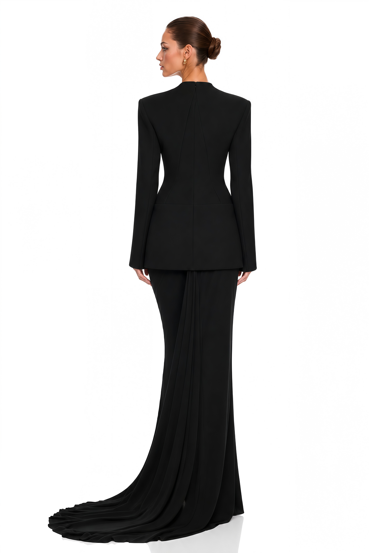 tasfiya black structured blazer & mermaid maxi skirt set