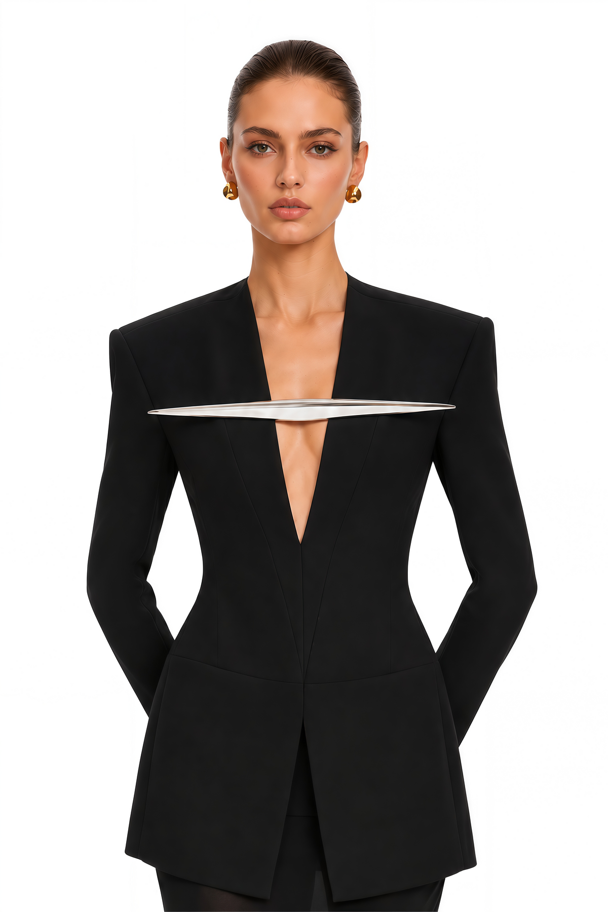 tasfiya black structured blazer & mermaid maxi skirt set