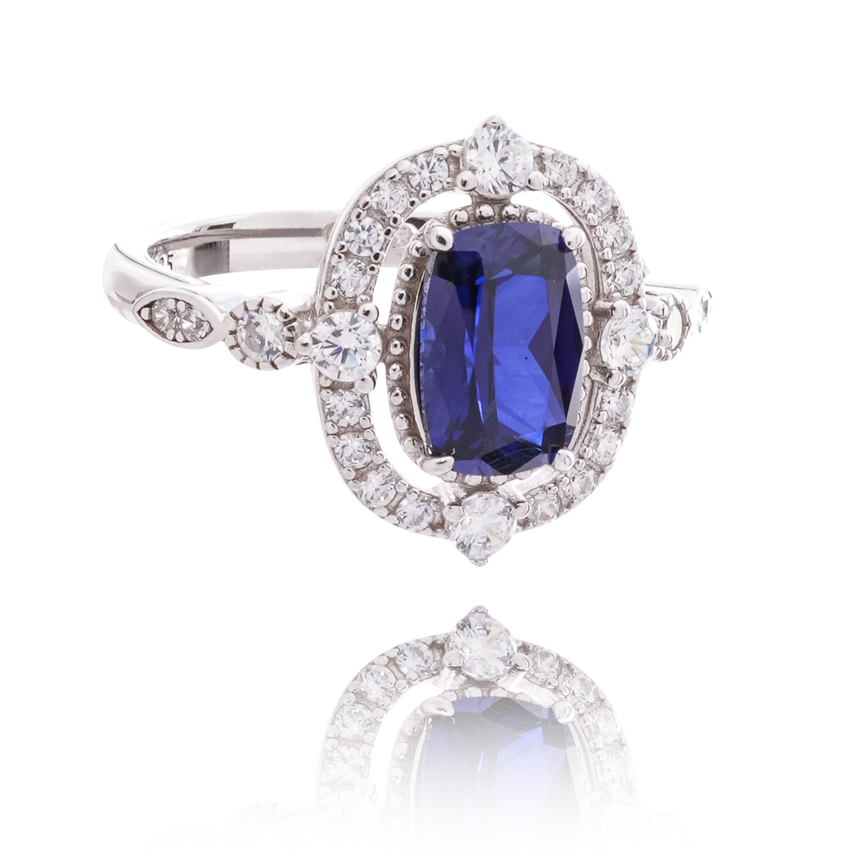 Teresa Blue Sapphire Oval Cut Crystal Sterling Silver Ring