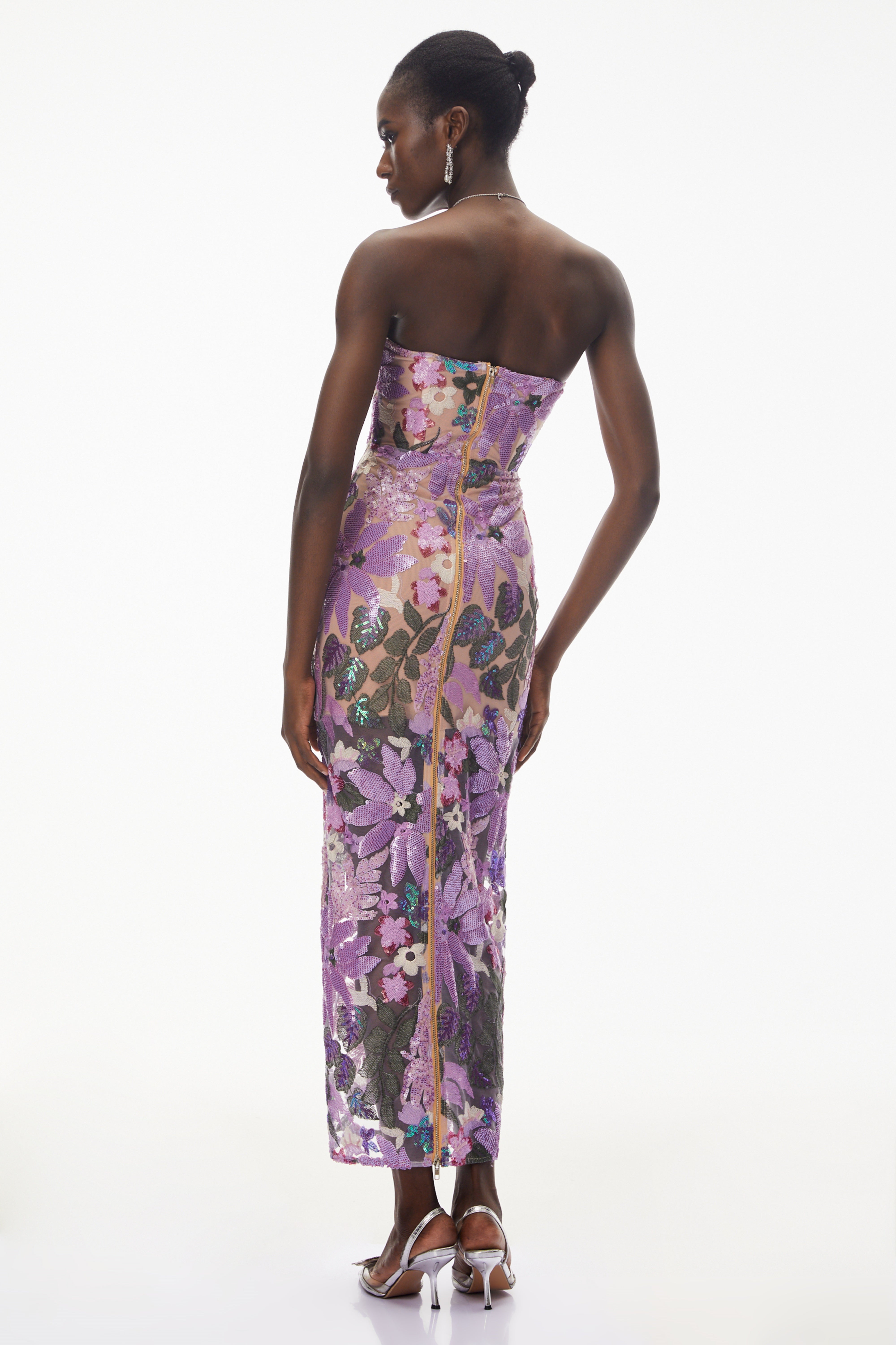Teresa Purple Off Shoulder Floral Embroidered Maxi Dress