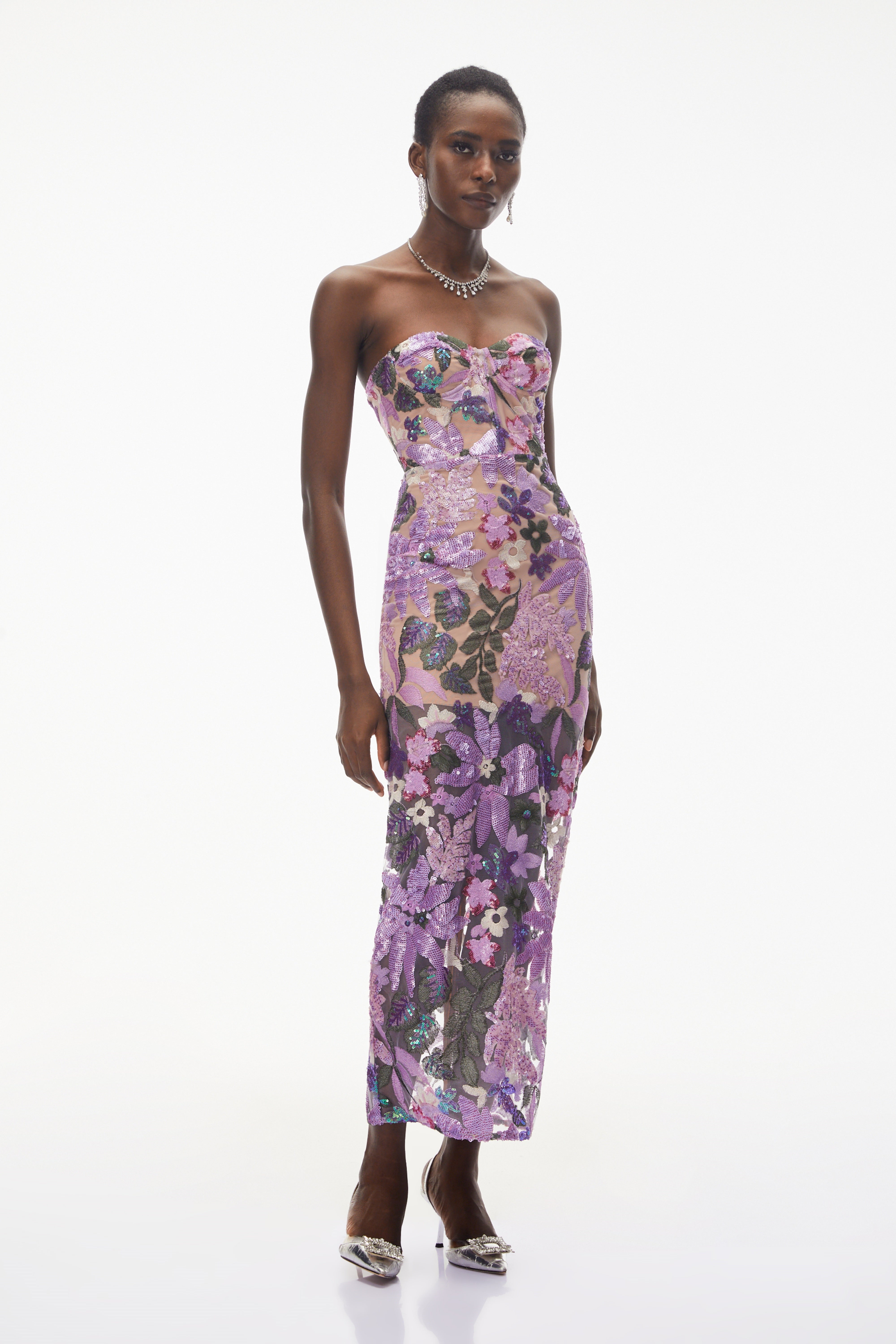 Teresa Purple Off Shoulder Floral Embroidered Maxi Dress